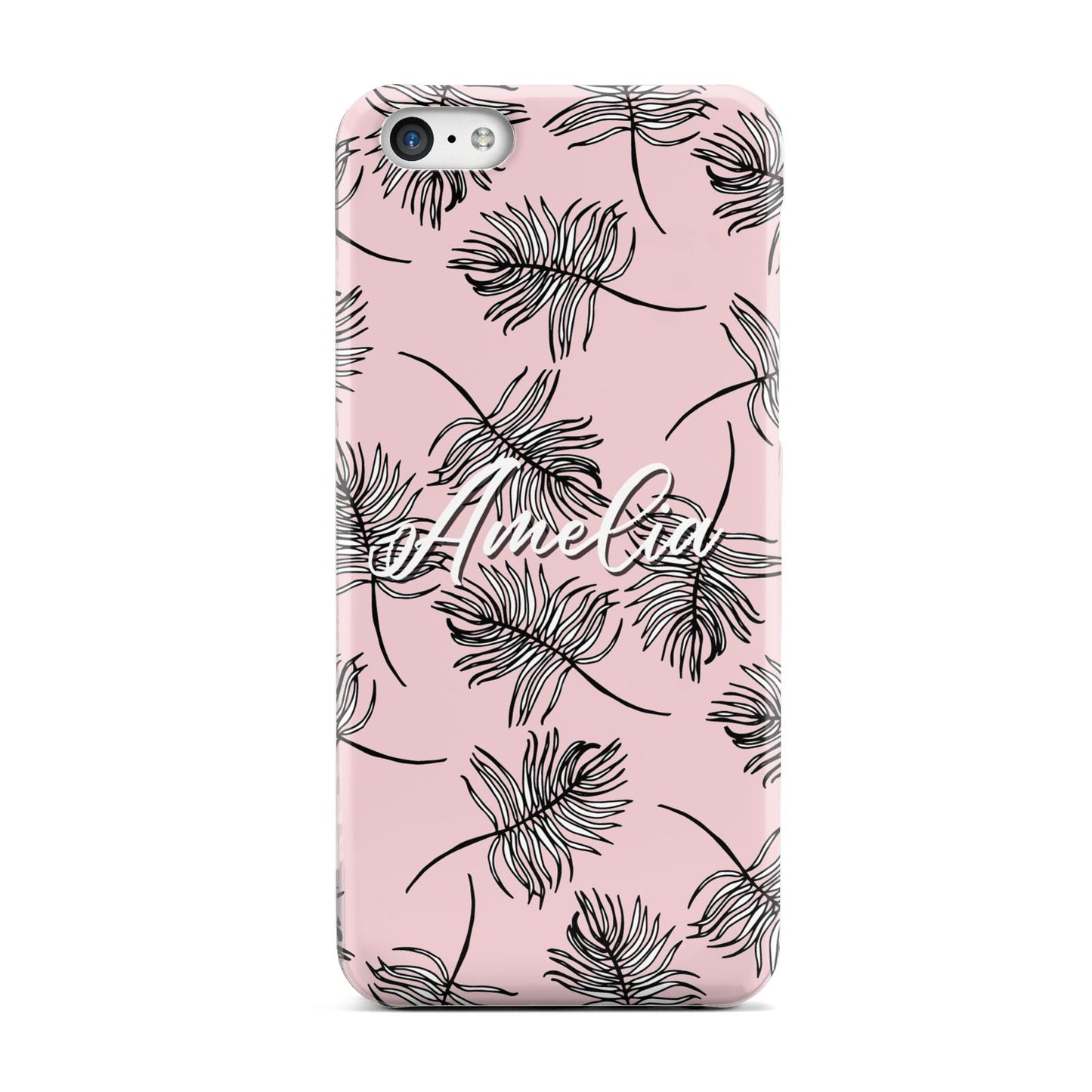 Personalised Pink Monochrome Tropical Leaf Apple iPhone 5c Case