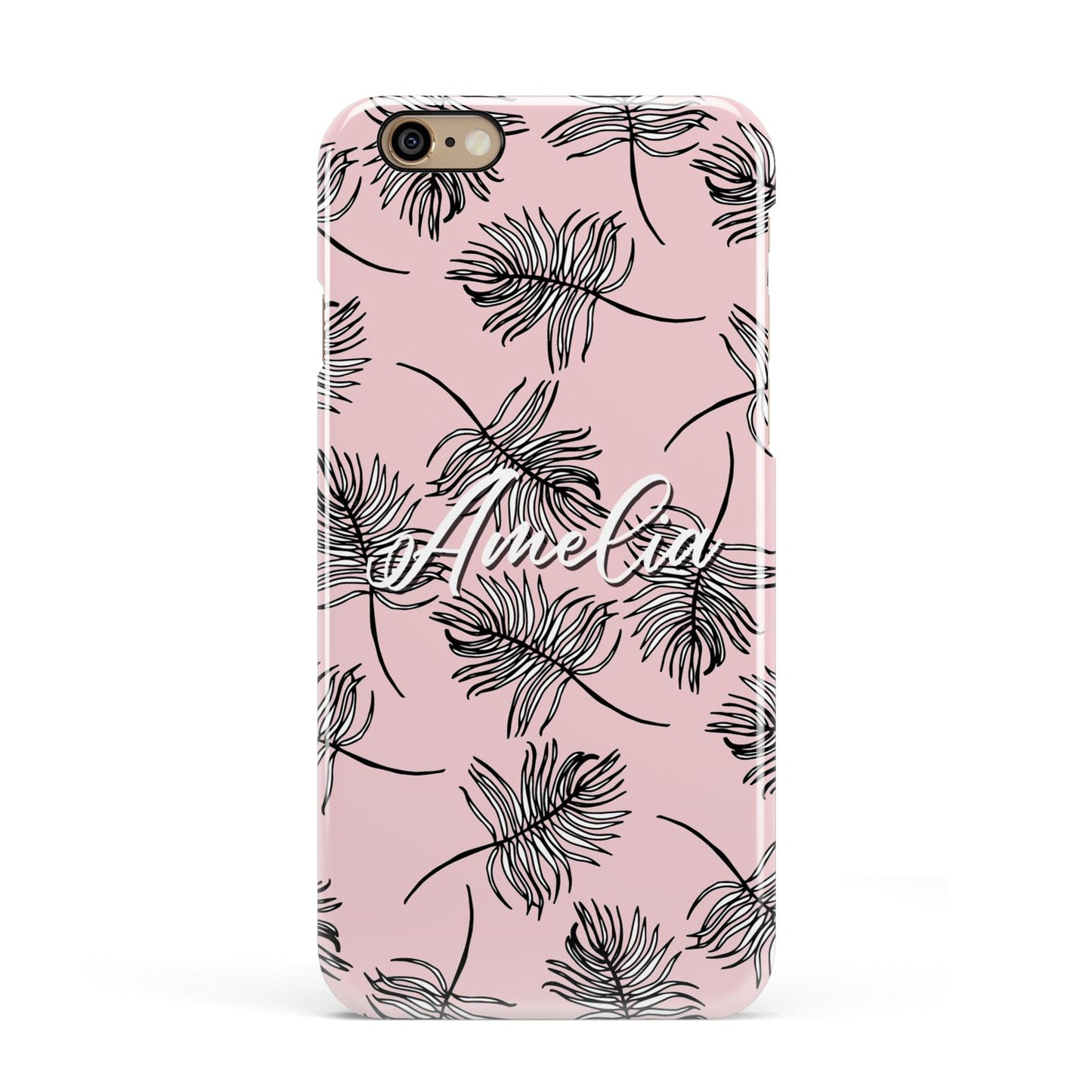 Personalised Pink Monochrome Tropical Leaf Apple iPhone 6 3D Snap Case