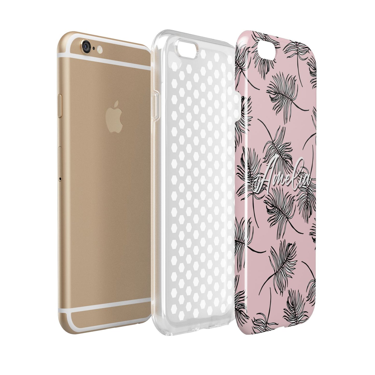 Personalised Pink Monochrome Tropical Leaf Apple iPhone 6 3D Tough Case Expanded view