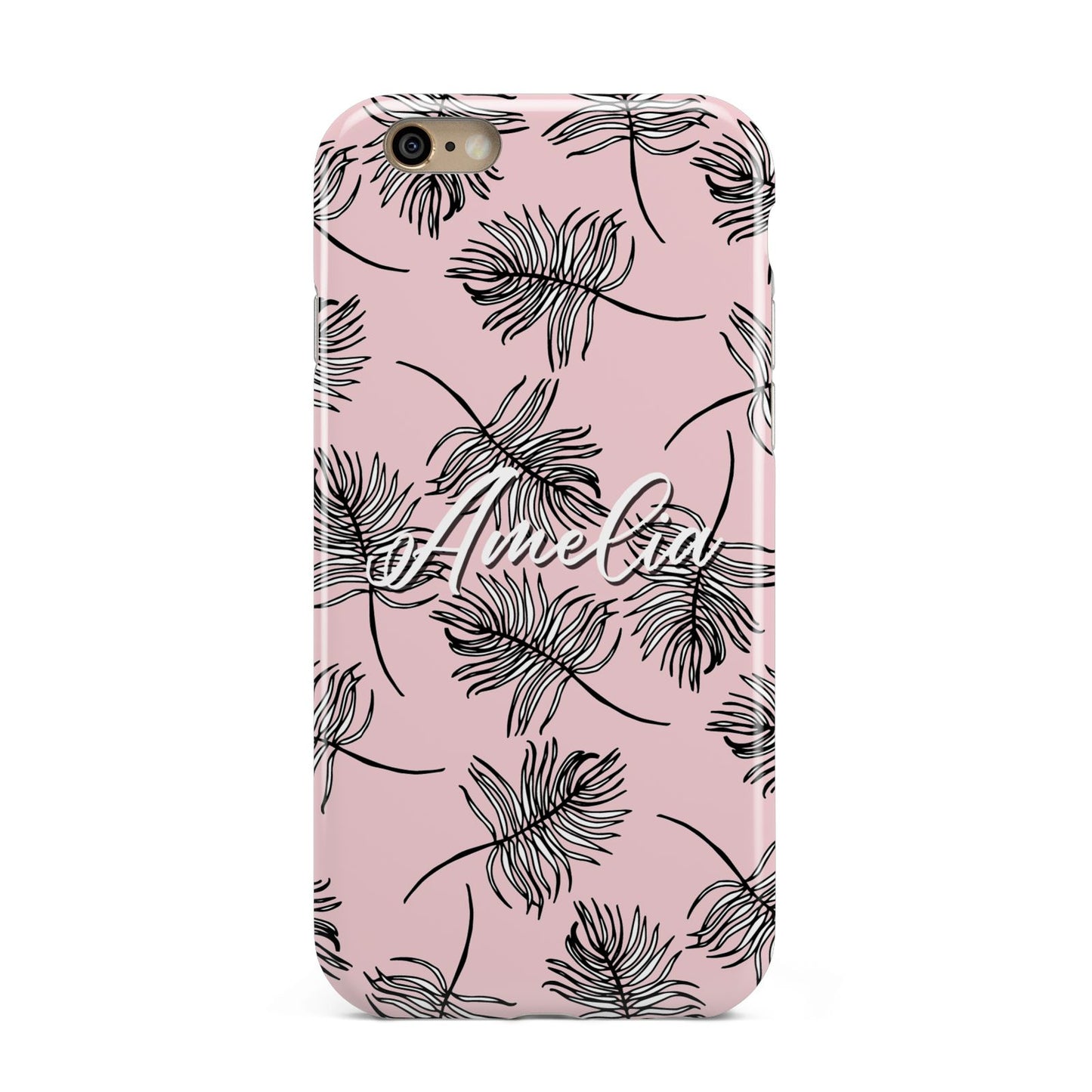 Personalised Pink Monochrome Tropical Leaf Apple iPhone 6 3D Tough Case