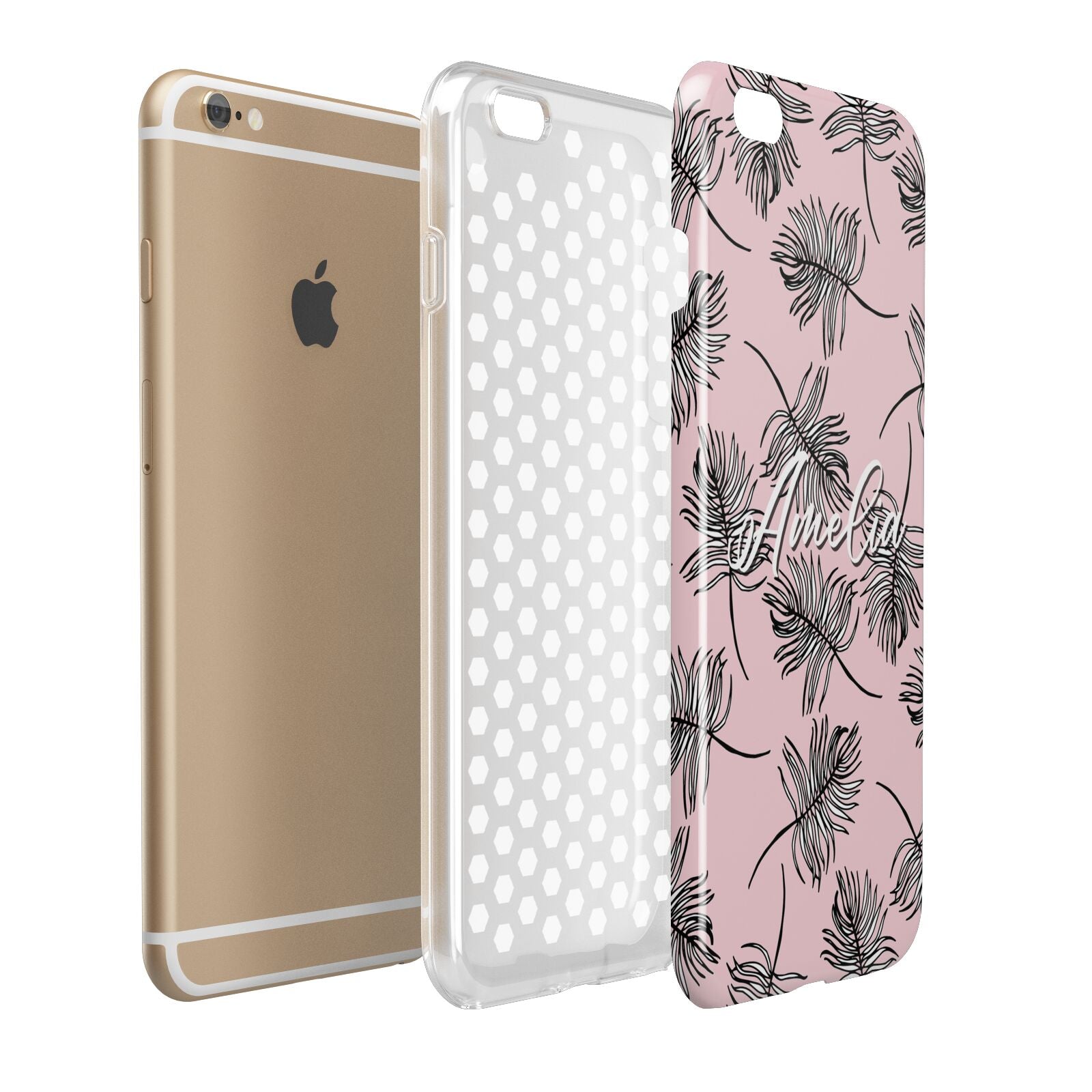 Personalised Pink Monochrome Tropical Leaf Apple iPhone 6 Plus 3D Tough Case Expand Detail Image