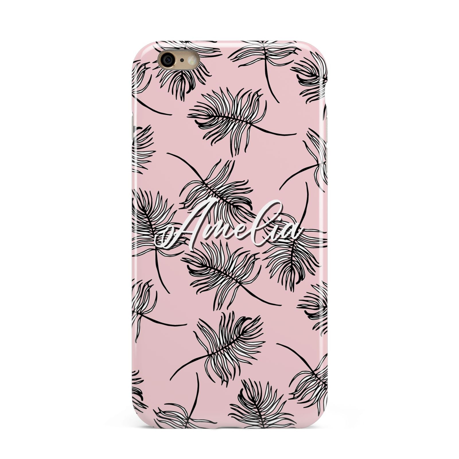 Personalised Pink Monochrome Tropical Leaf Apple iPhone 6 Plus 3D Tough Case