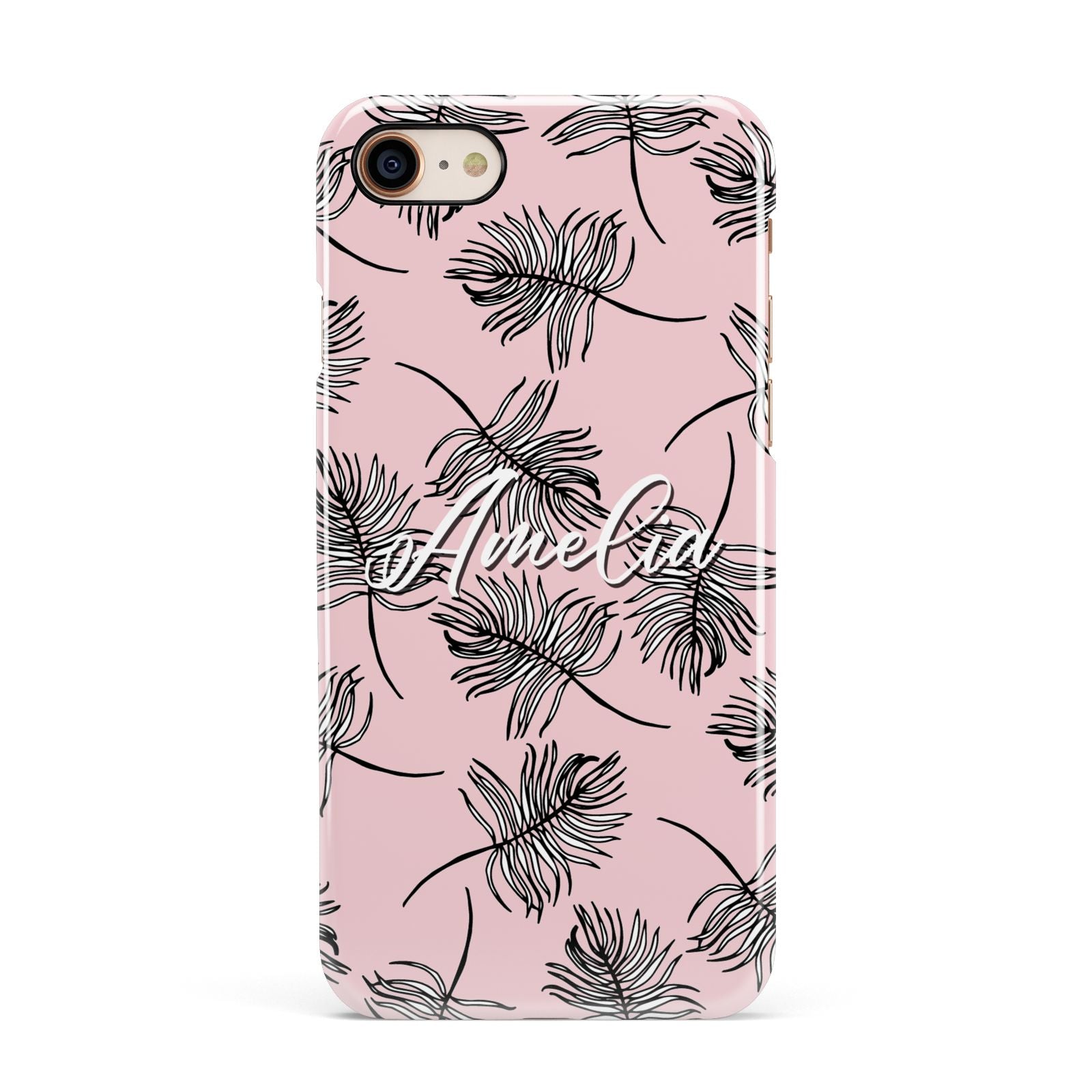 Personalised Pink Monochrome Tropical Leaf Apple iPhone 7 8 3D Snap Case