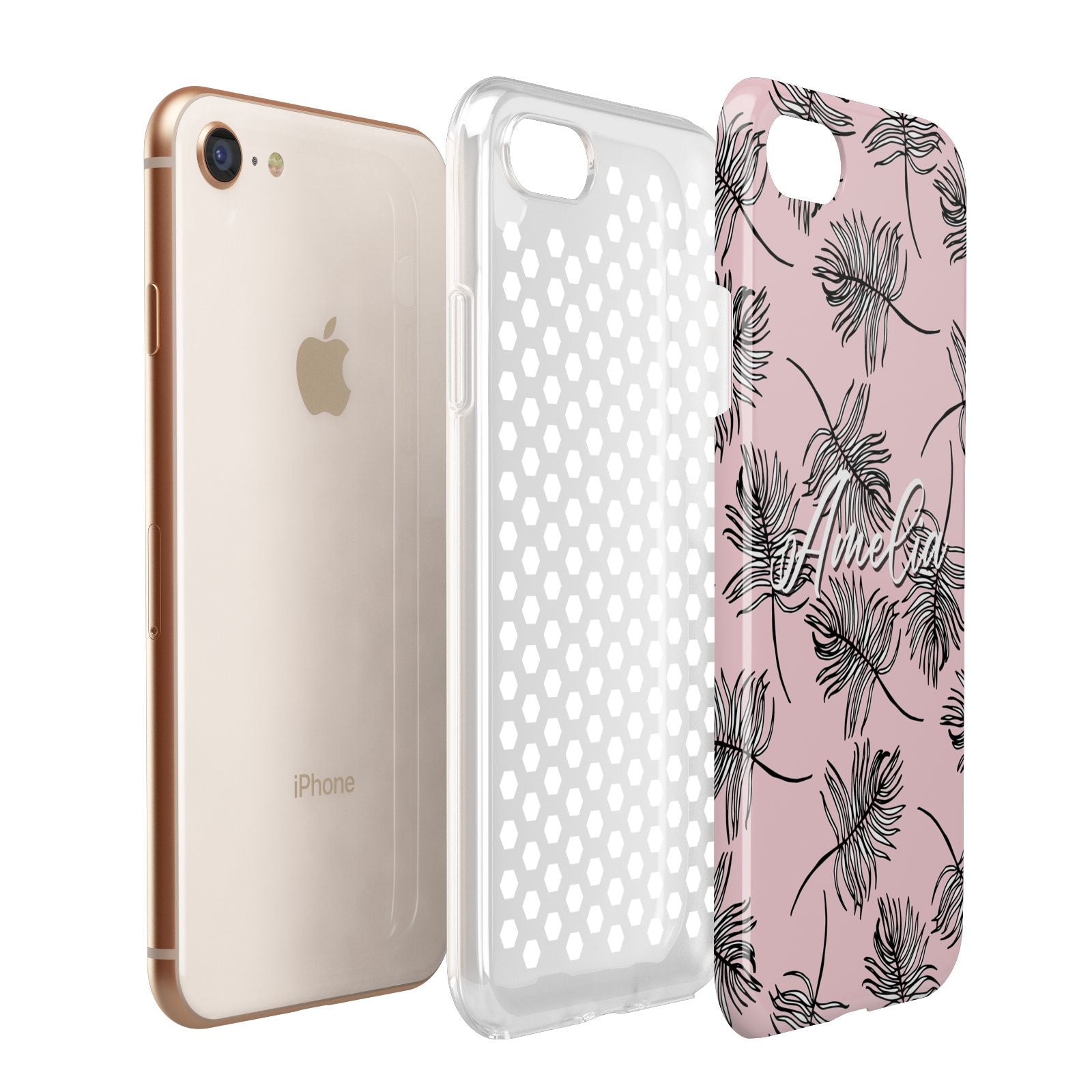 Personalised Pink Monochrome Tropical Leaf Apple iPhone 7 8 3D Tough Case Expanded View