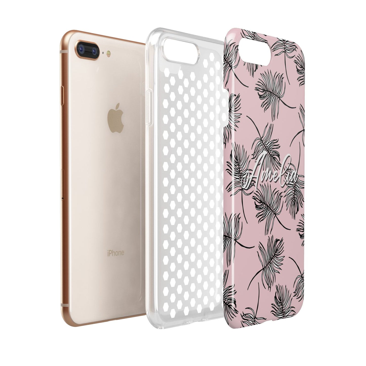 Personalised Pink Monochrome Tropical Leaf Apple iPhone 7 8 Plus 3D Tough Case Expanded View