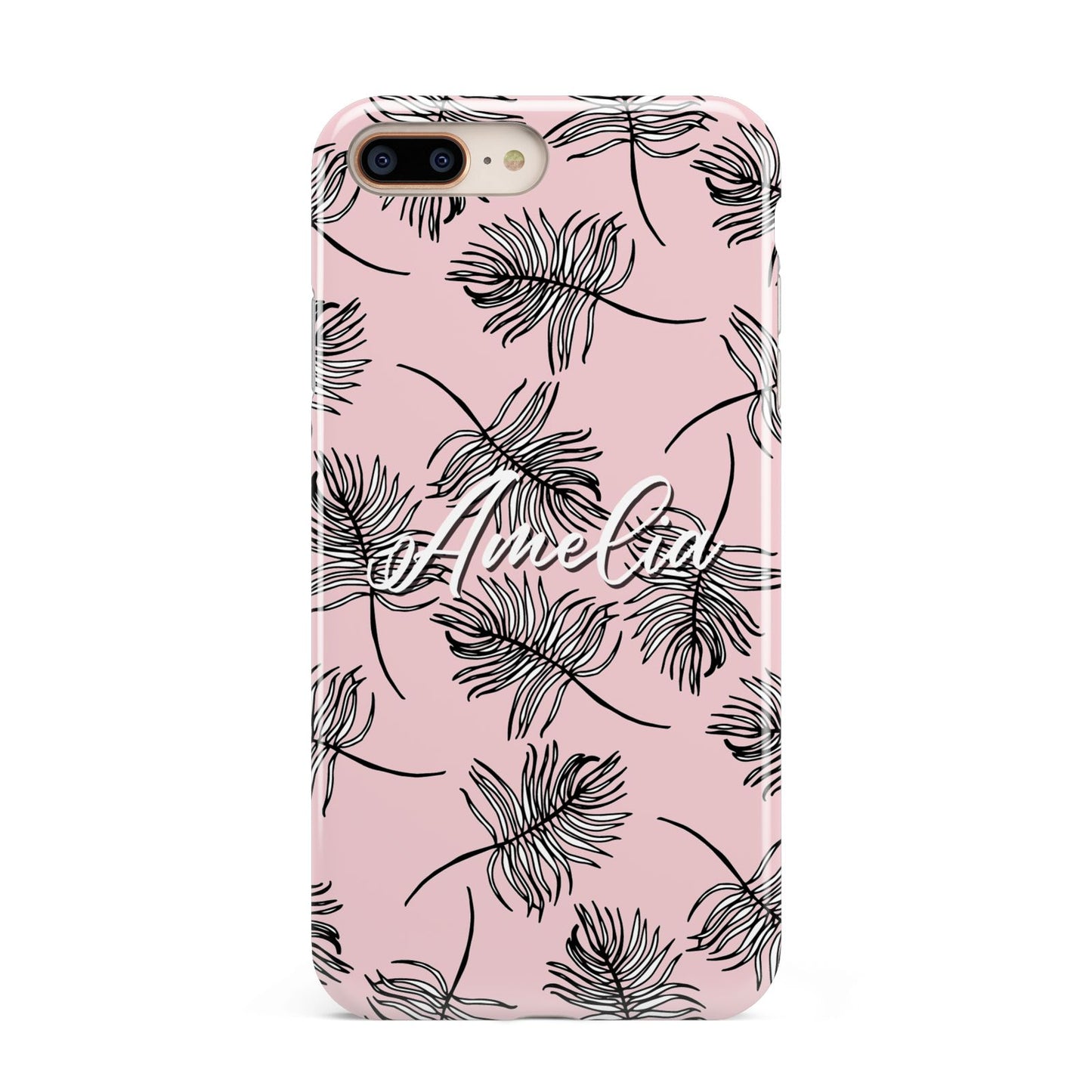 Personalised Pink Monochrome Tropical Leaf Apple iPhone 7 8 Plus 3D Tough Case