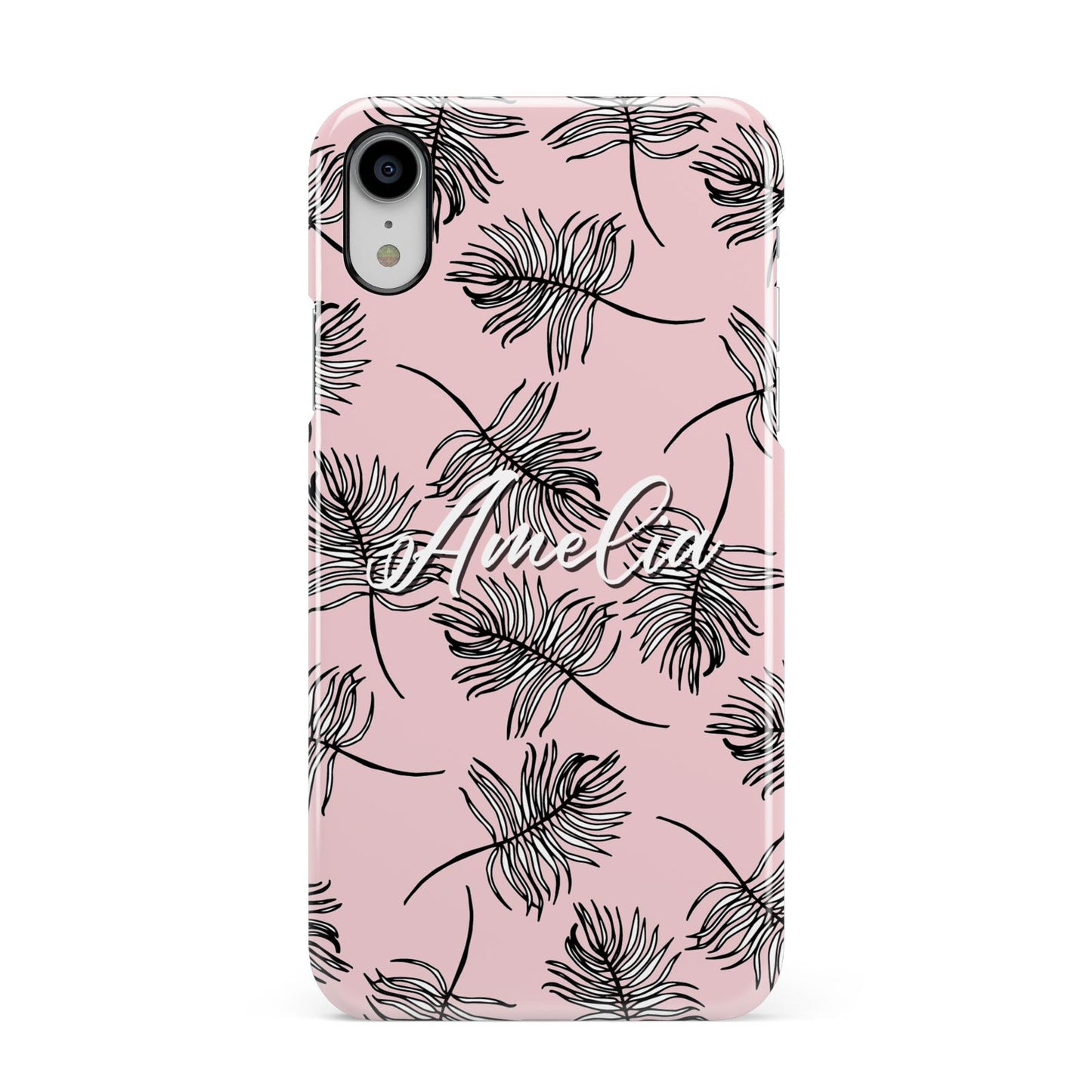 Personalised Pink Monochrome Tropical Leaf Apple iPhone XR White 3D Snap Case