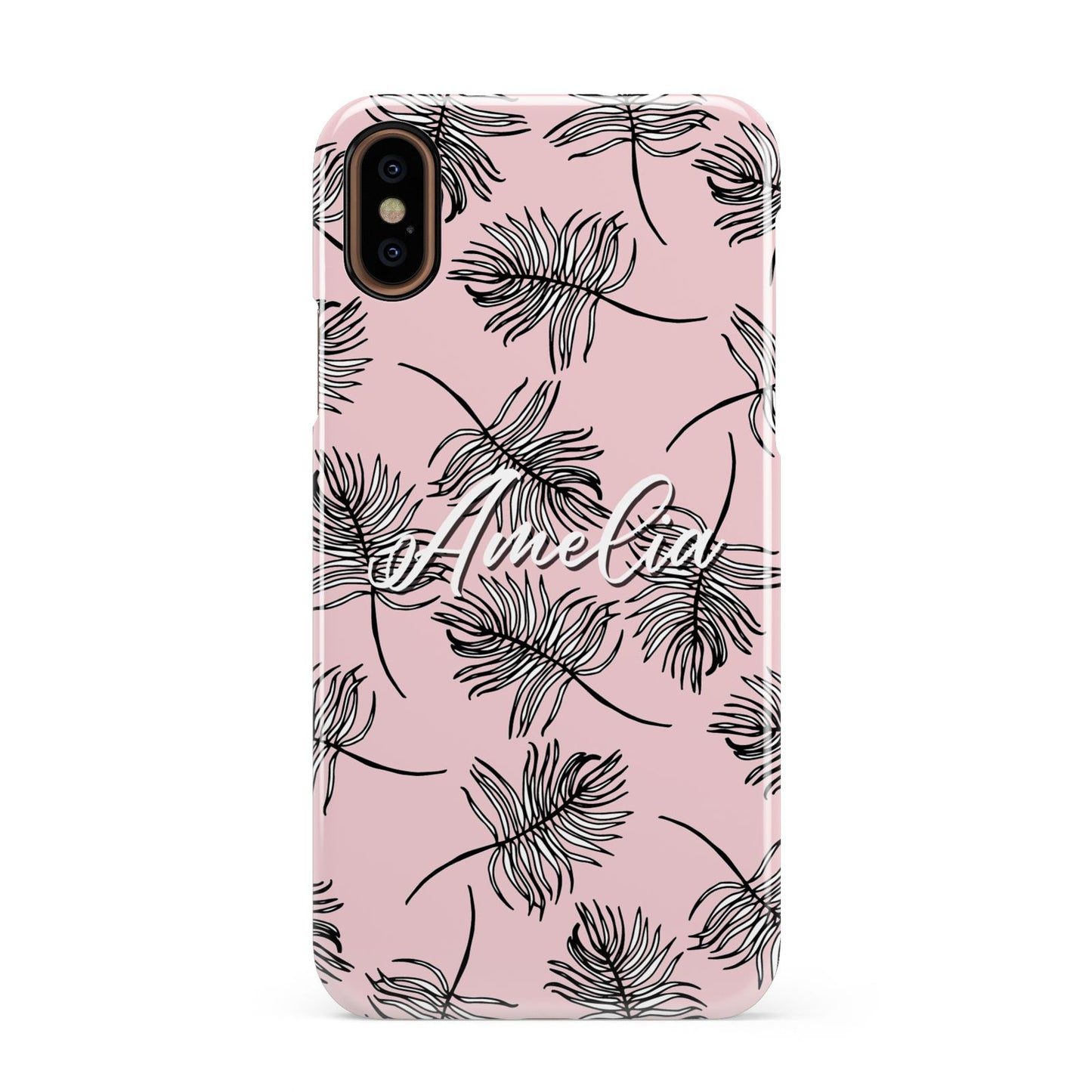 Personalised Pink Monochrome Tropical Leaf Apple iPhone XS 3D Snap Case