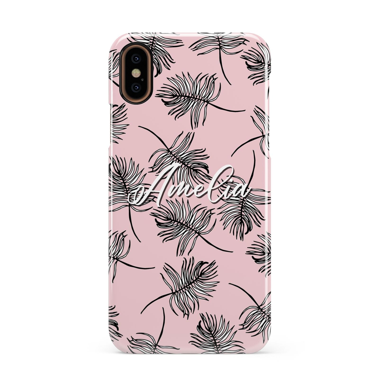 Personalised Pink Monochrome Tropical Leaf Apple iPhone XS 3D Snap Case