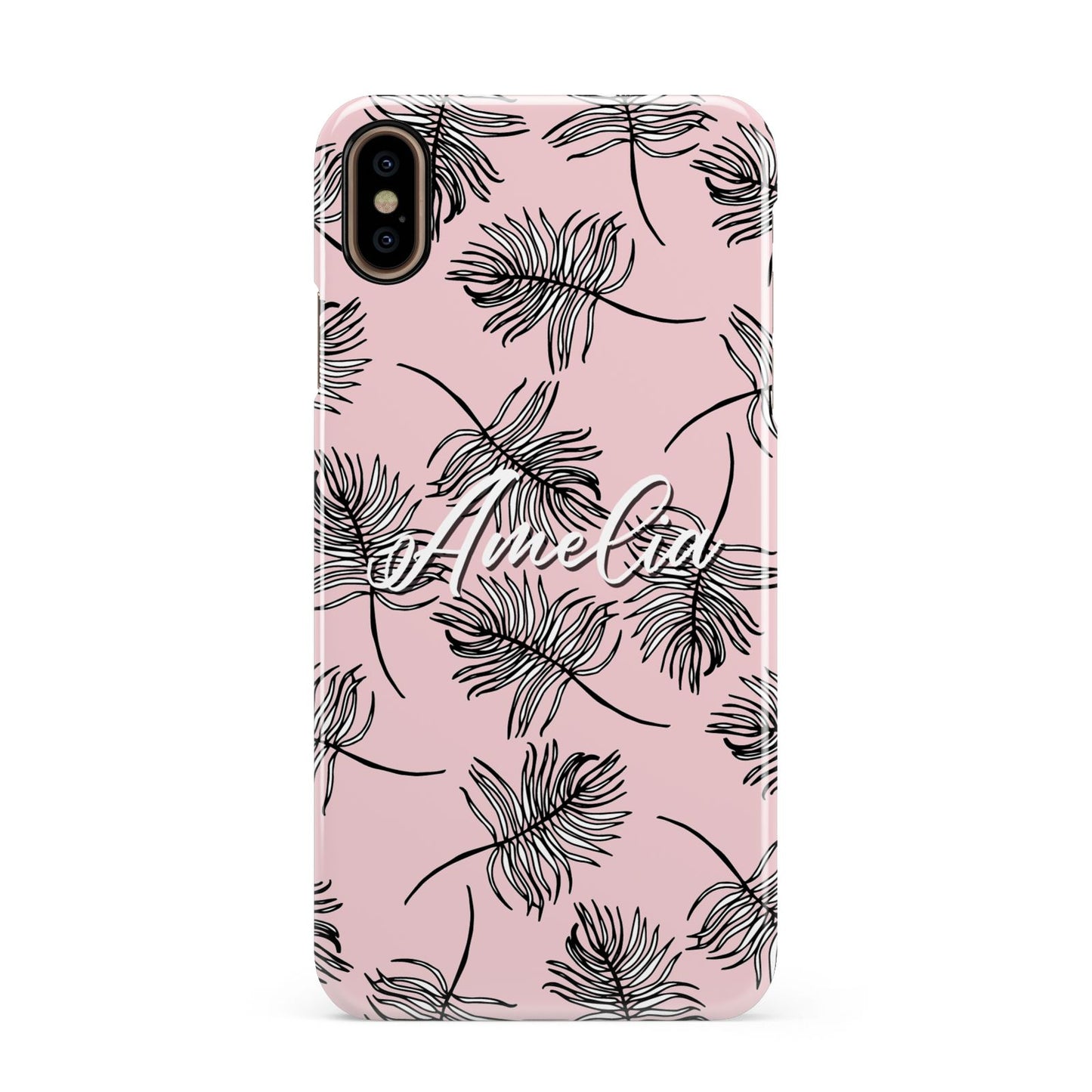 Personalised Pink Monochrome Tropical Leaf Apple iPhone Xs Max 3D Snap Case