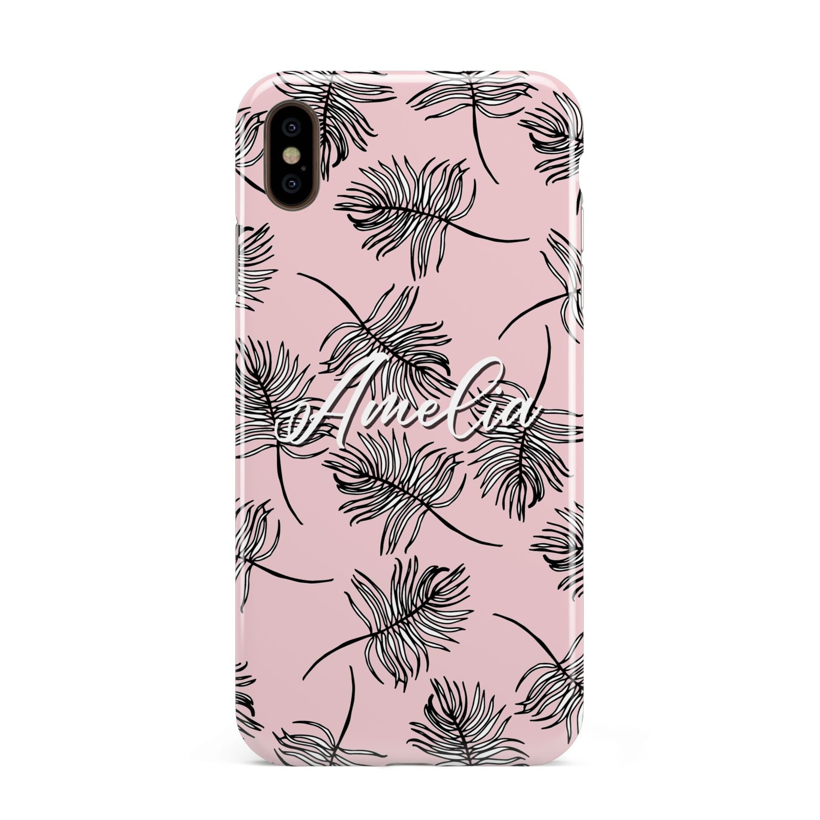 Personalised Pink Monochrome Tropical Leaf Apple iPhone Xs Max 3D Tough Case