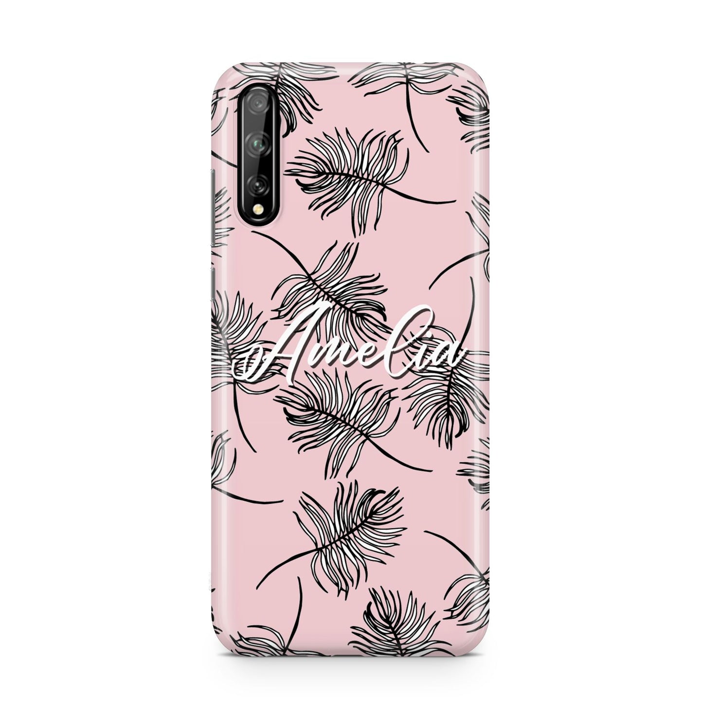 Personalised Pink Monochrome Tropical Leaf Huawei Enjoy 10s Phone Case