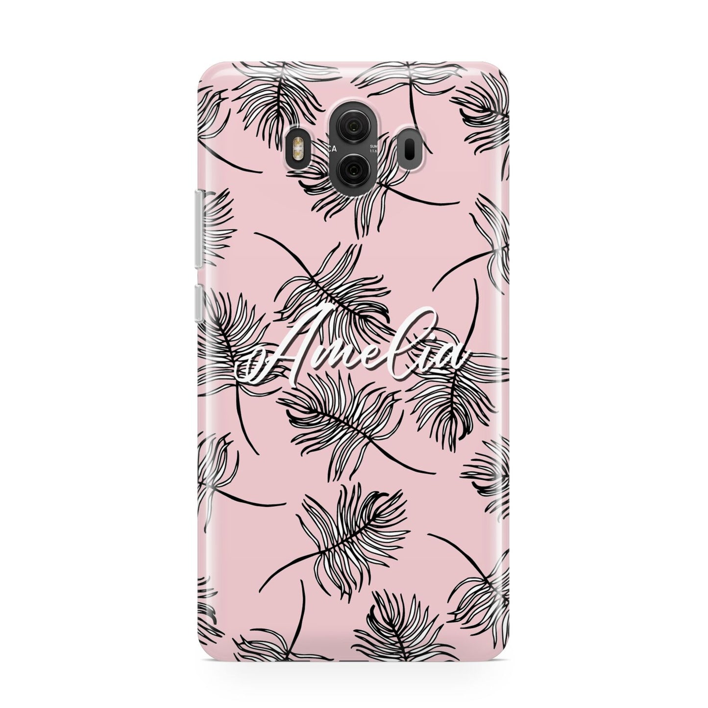 Personalised Pink Monochrome Tropical Leaf Huawei Mate 10 Protective Phone Case