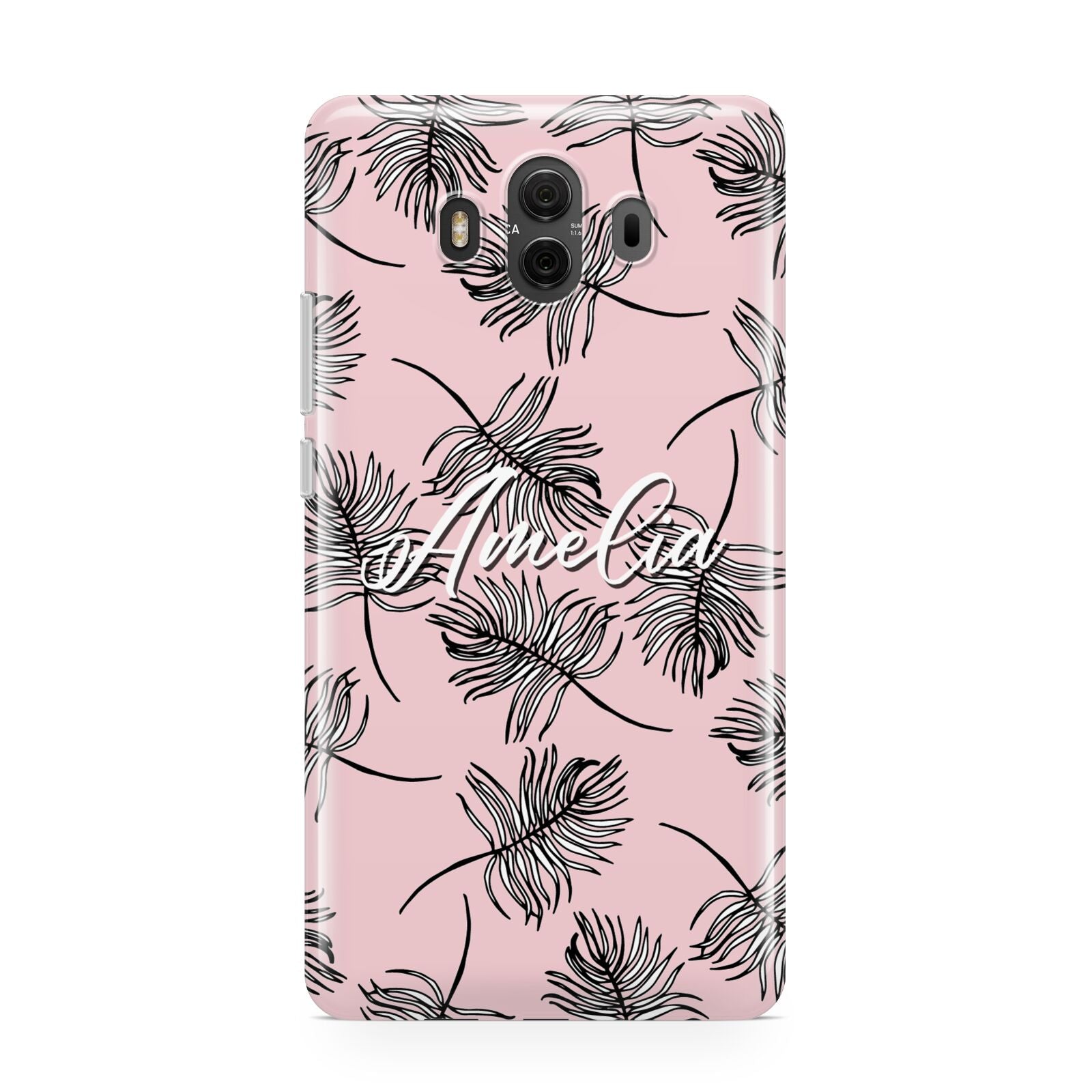 Personalised Pink Monochrome Tropical Leaf Huawei Mate 10 Protective Phone Case