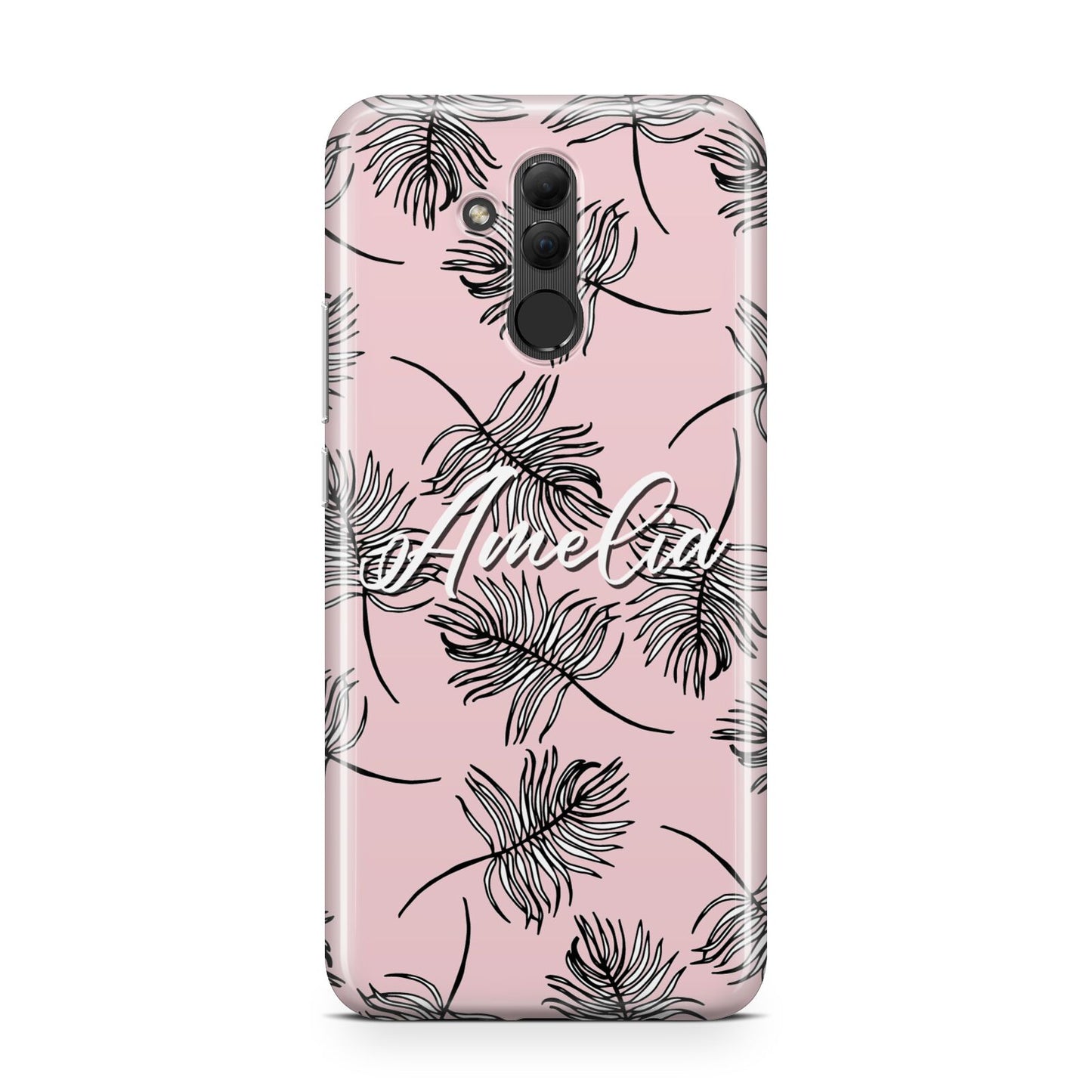 Personalised Pink Monochrome Tropical Leaf Huawei Mate 20 Lite