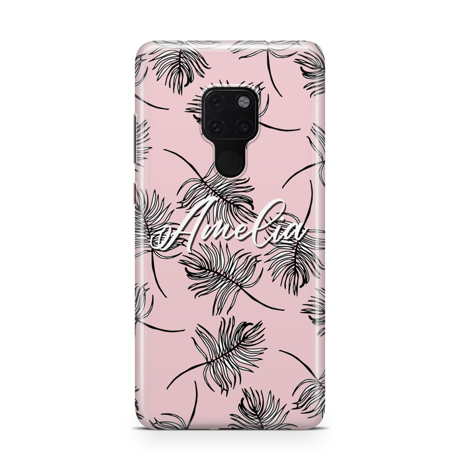 Personalised Pink Monochrome Tropical Leaf Huawei Mate 20 Phone Case