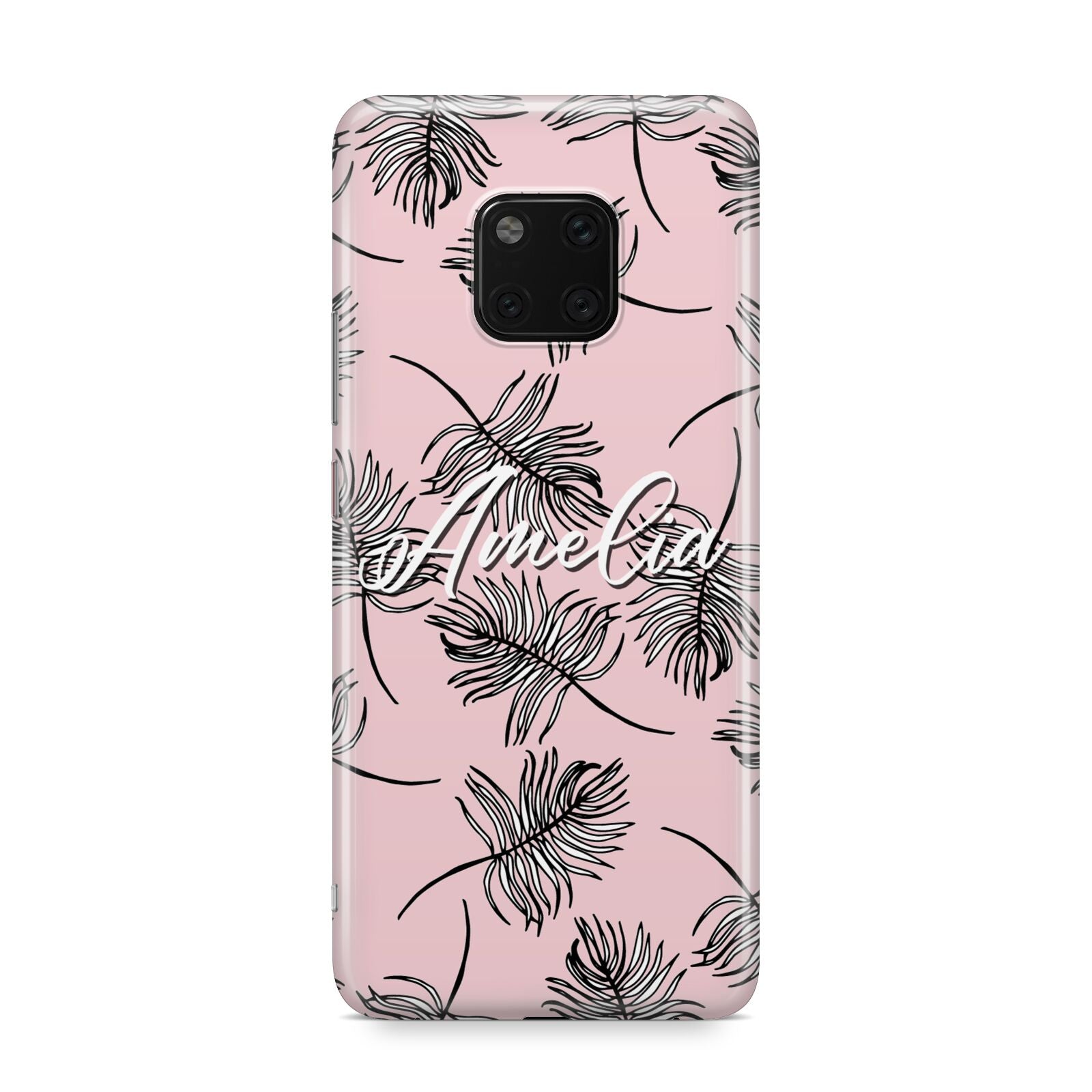 Personalised Pink Monochrome Tropical Leaf Huawei Mate 20 Pro Phone Case