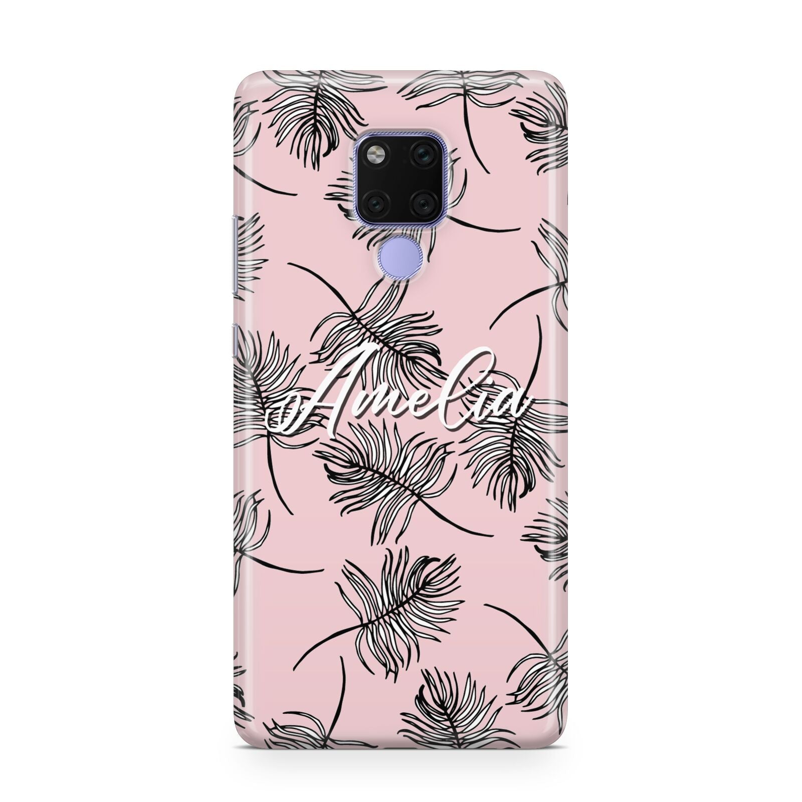 Personalised Pink Monochrome Tropical Leaf Huawei Mate 20X Phone Case