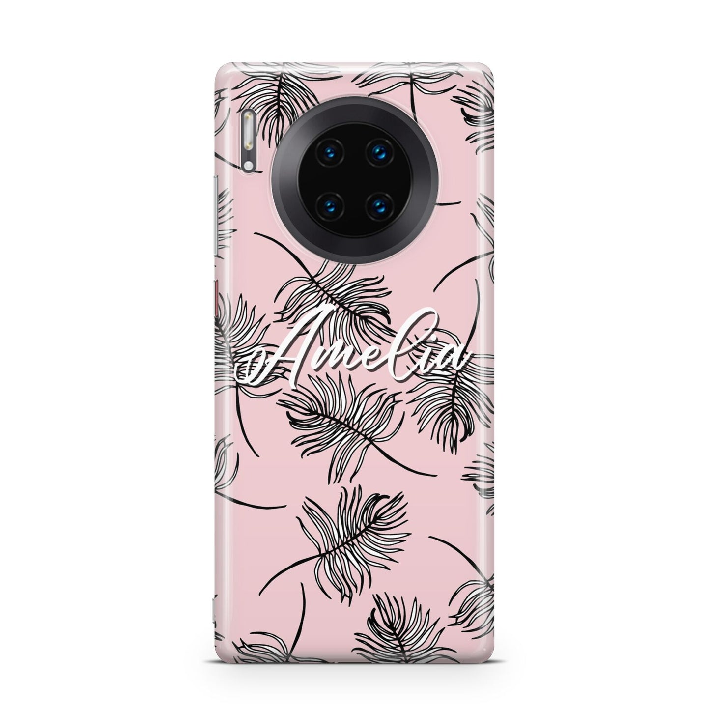 Personalised Pink Monochrome Tropical Leaf Huawei Mate 30 Pro Phone Case