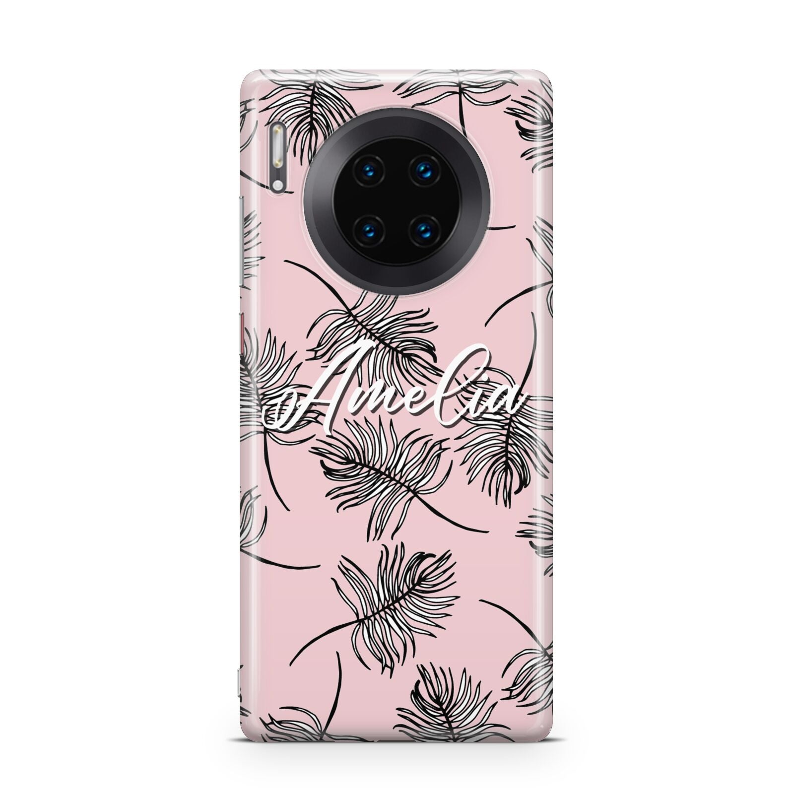 Personalised Pink Monochrome Tropical Leaf Huawei Mate 30 Pro Phone Case