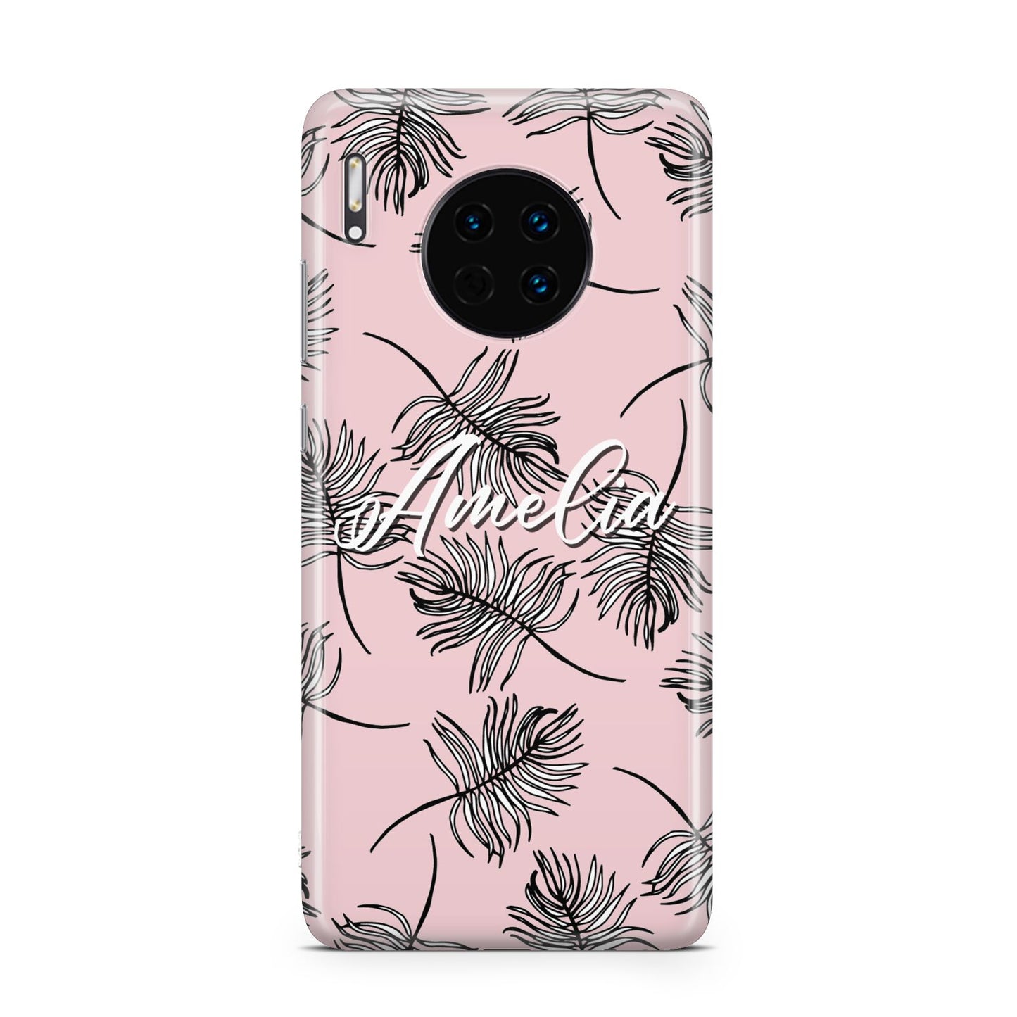 Personalised Pink Monochrome Tropical Leaf Huawei Mate 30