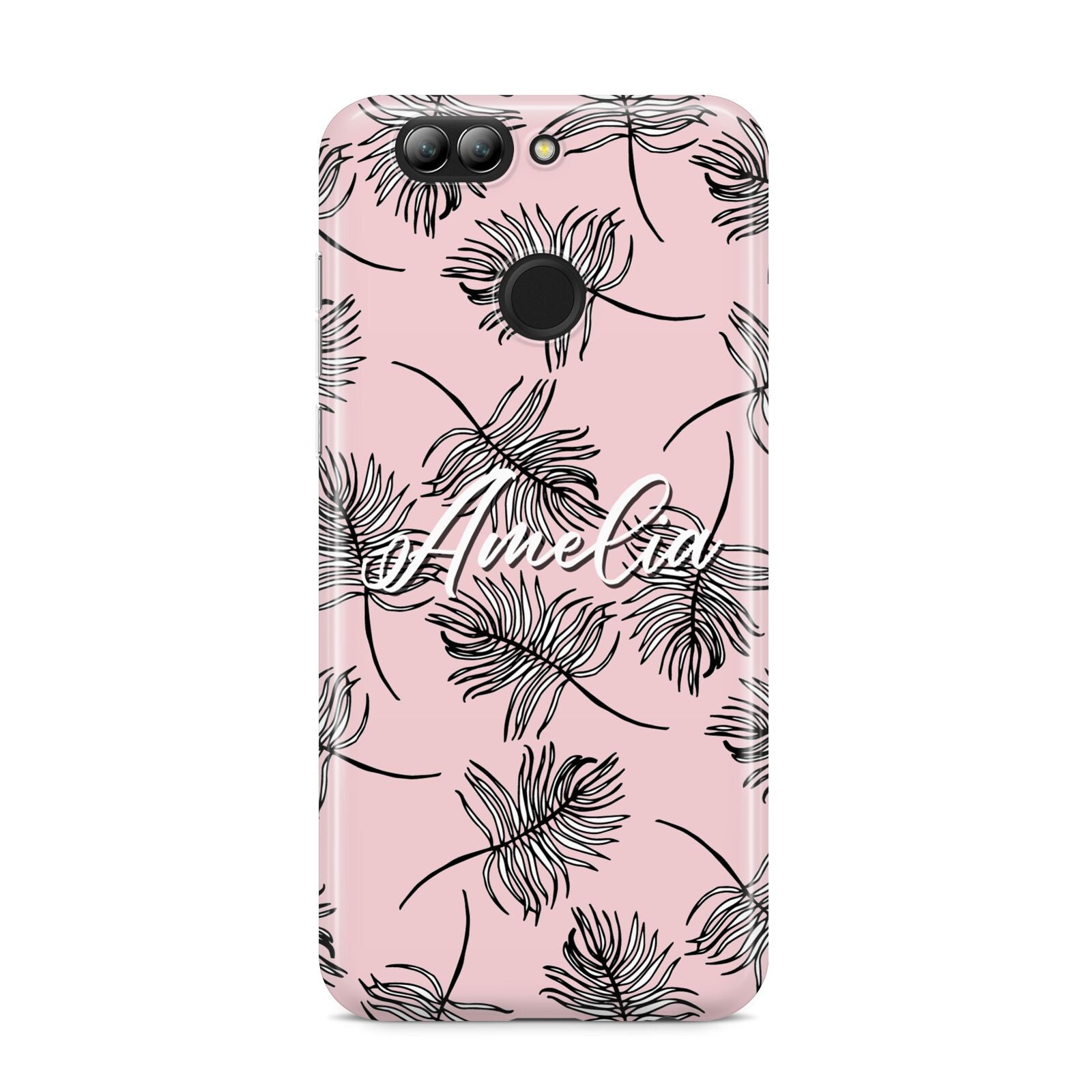 Personalised Pink Monochrome Tropical Leaf Huawei Nova 2s Phone Case