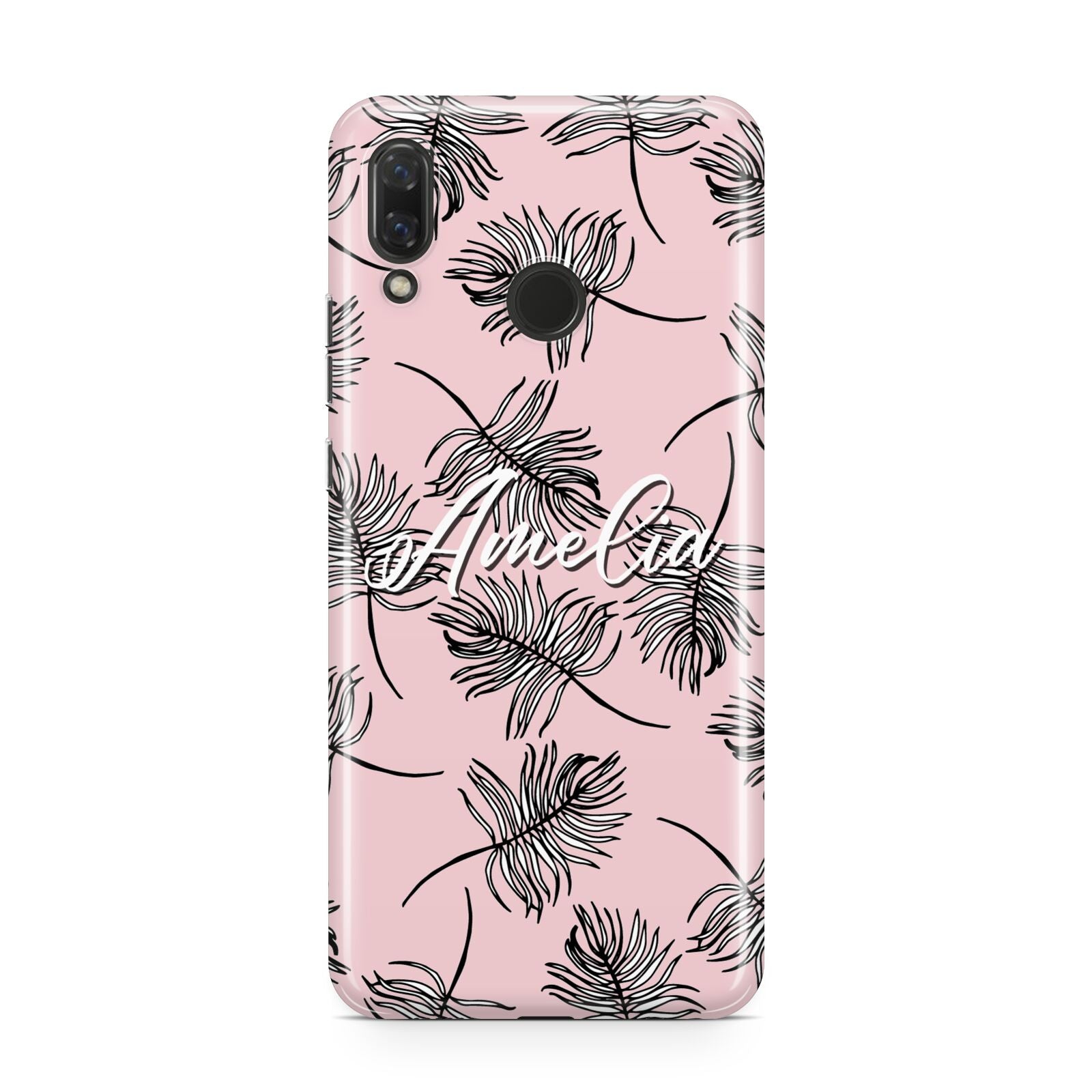 Personalised Pink Monochrome Tropical Leaf Huawei Nova 3 Phone Case