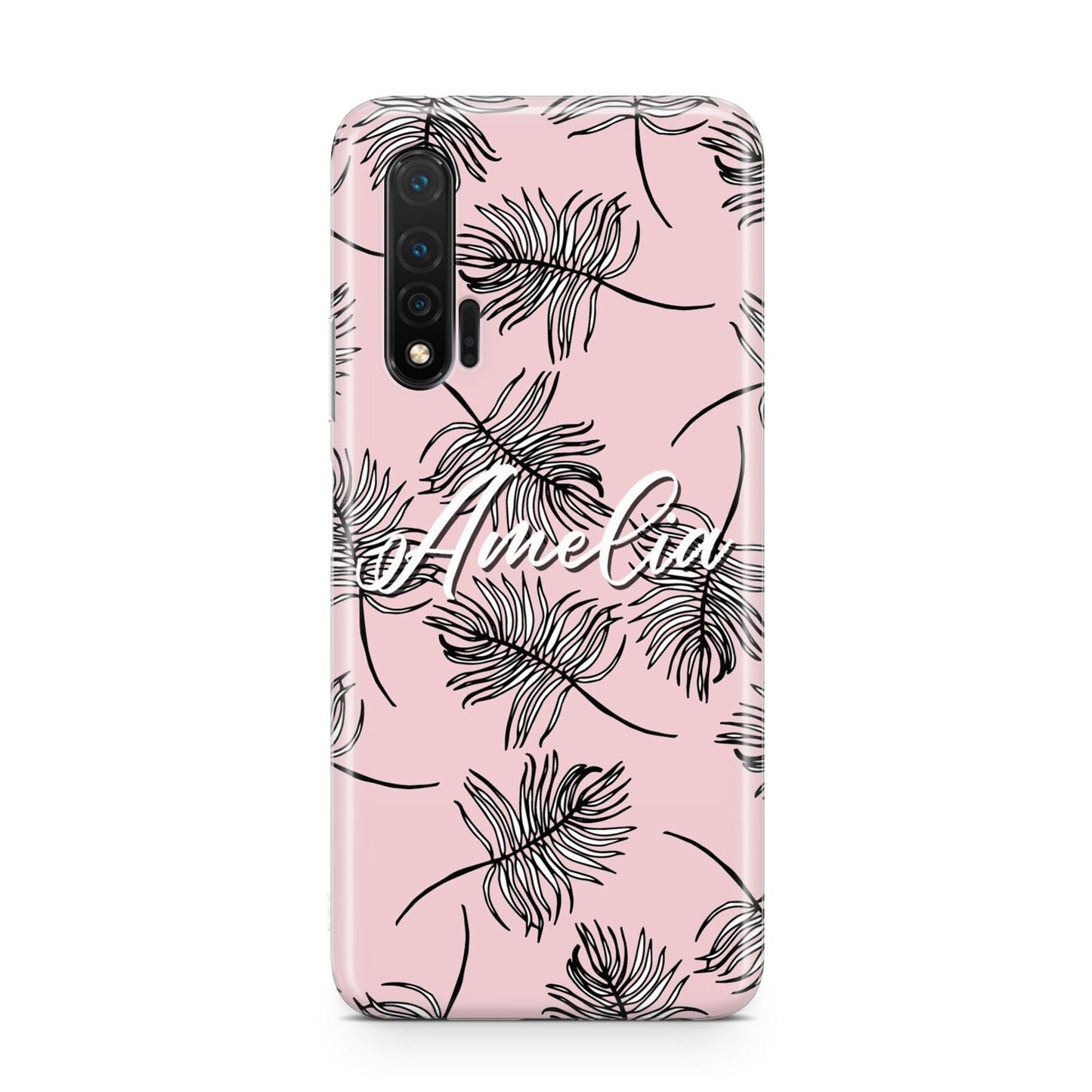 Personalised Pink Monochrome Tropical Leaf Huawei Nova 6 Phone Case