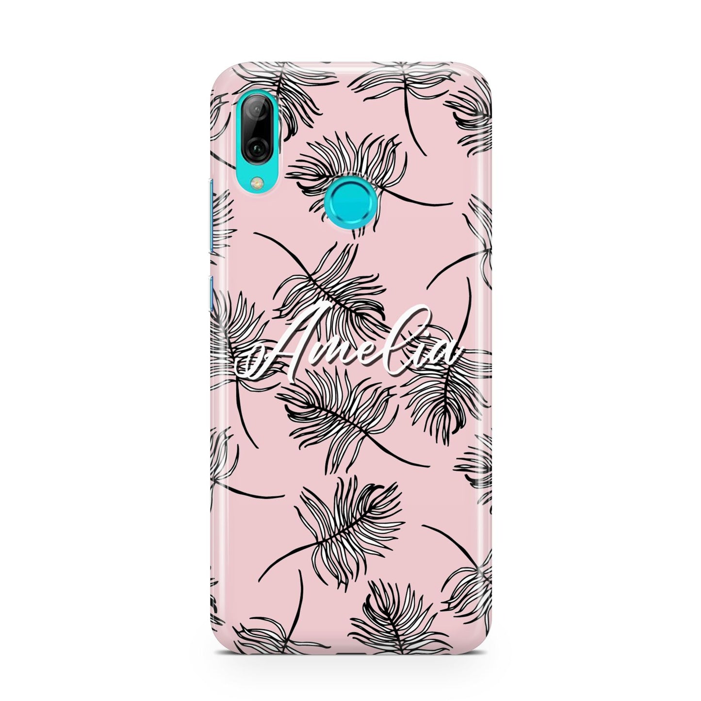 Personalised Pink Monochrome Tropical Leaf Huawei P Smart 2019 Case