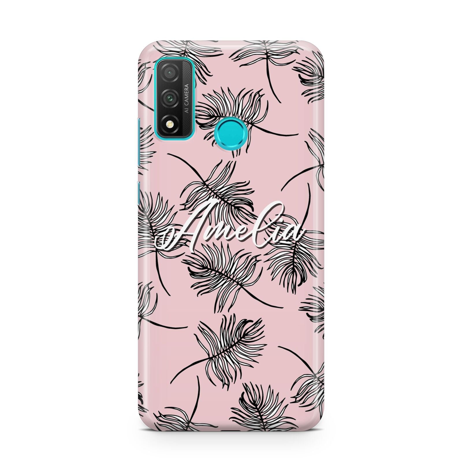 Personalised Pink Monochrome Tropical Leaf Huawei P Smart 2020