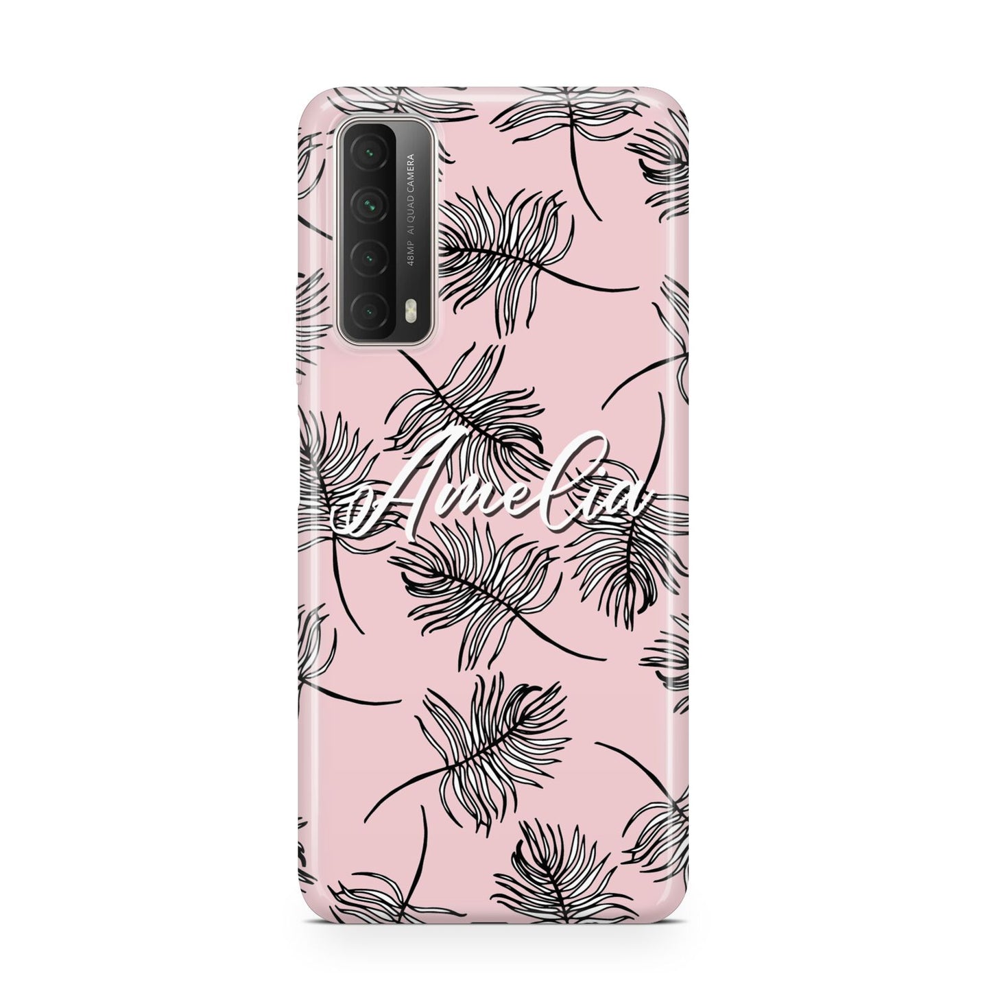 Personalised Pink Monochrome Tropical Leaf Huawei P Smart 2021