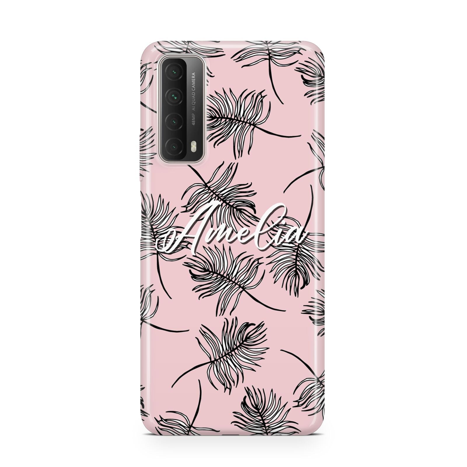 Personalised Pink Monochrome Tropical Leaf Huawei P Smart 2021