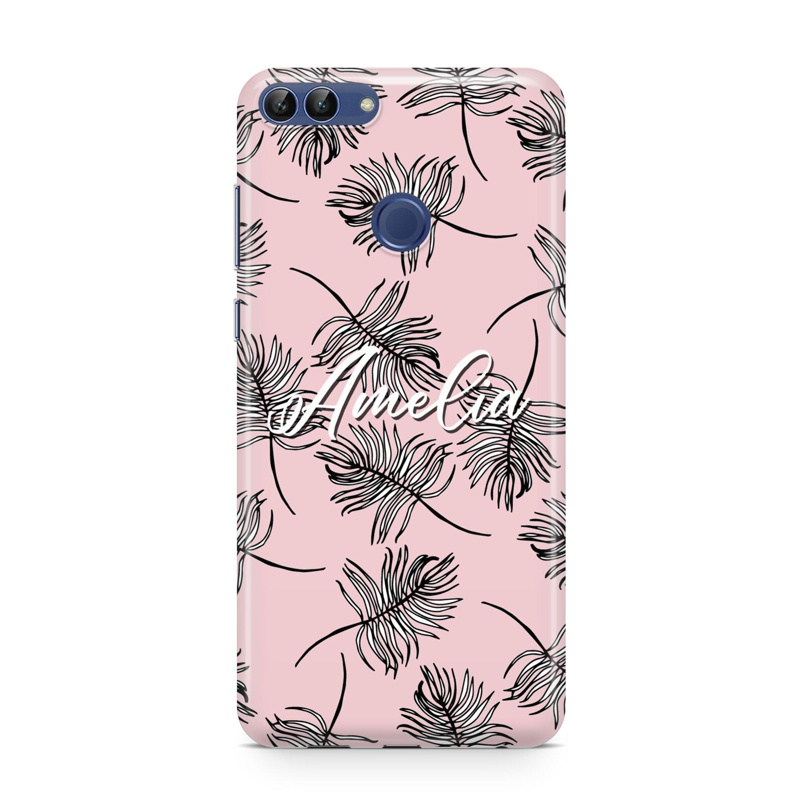 Personalised Pink Monochrome Tropical Leaf Huawei P Smart Case