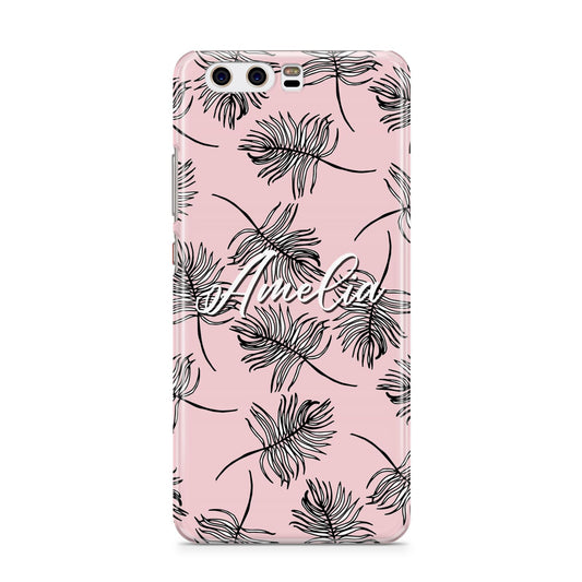 Personalised Pink Monochrome Tropical Leaf Huawei P10 Phone Case