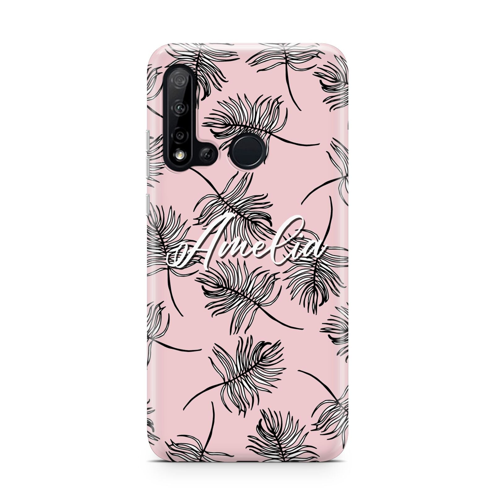 Personalised Pink Monochrome Tropical Leaf Huawei P20 Lite 5G Phone Case