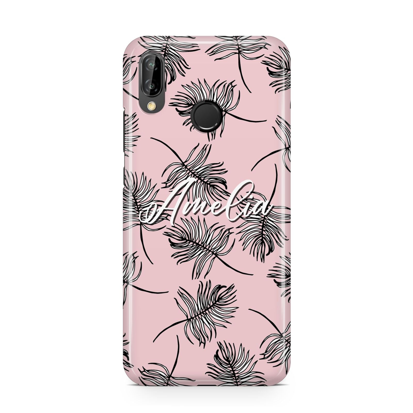 Personalised Pink Monochrome Tropical Leaf Huawei P20 Lite Phone Case