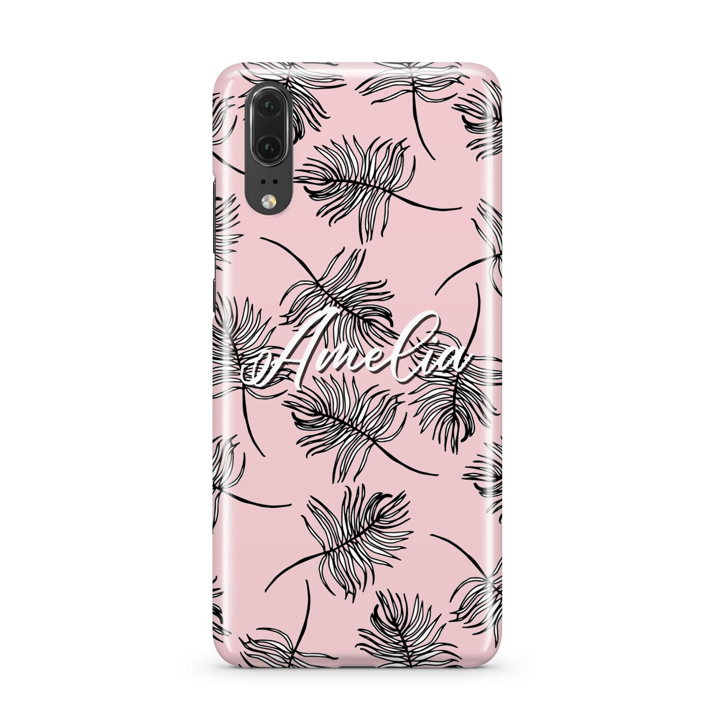 Personalised Pink Monochrome Tropical Leaf Huawei P20 Phone Case