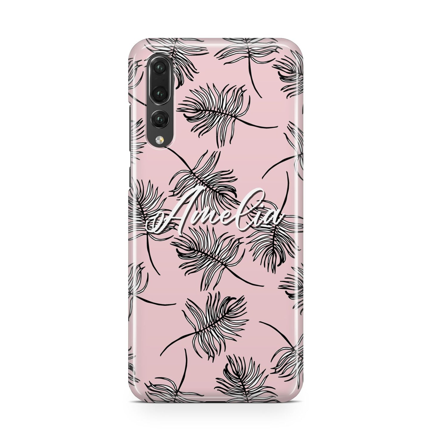 Personalised Pink Monochrome Tropical Leaf Huawei P20 Pro Phone Case