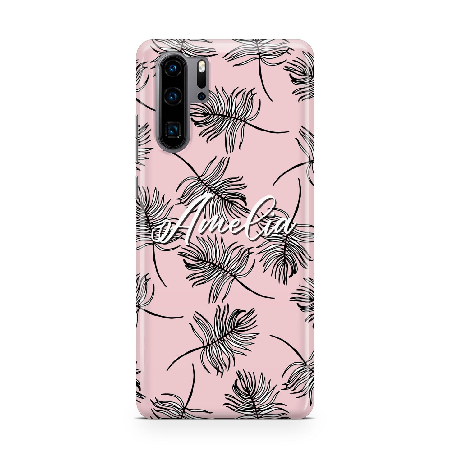 Personalised Pink Monochrome Tropical Leaf Huawei P30 Pro Phone Case