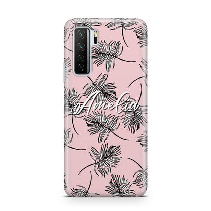 Personalised Pink Monochrome Tropical Leaf Huawei P40 Lite 5G Phone Case