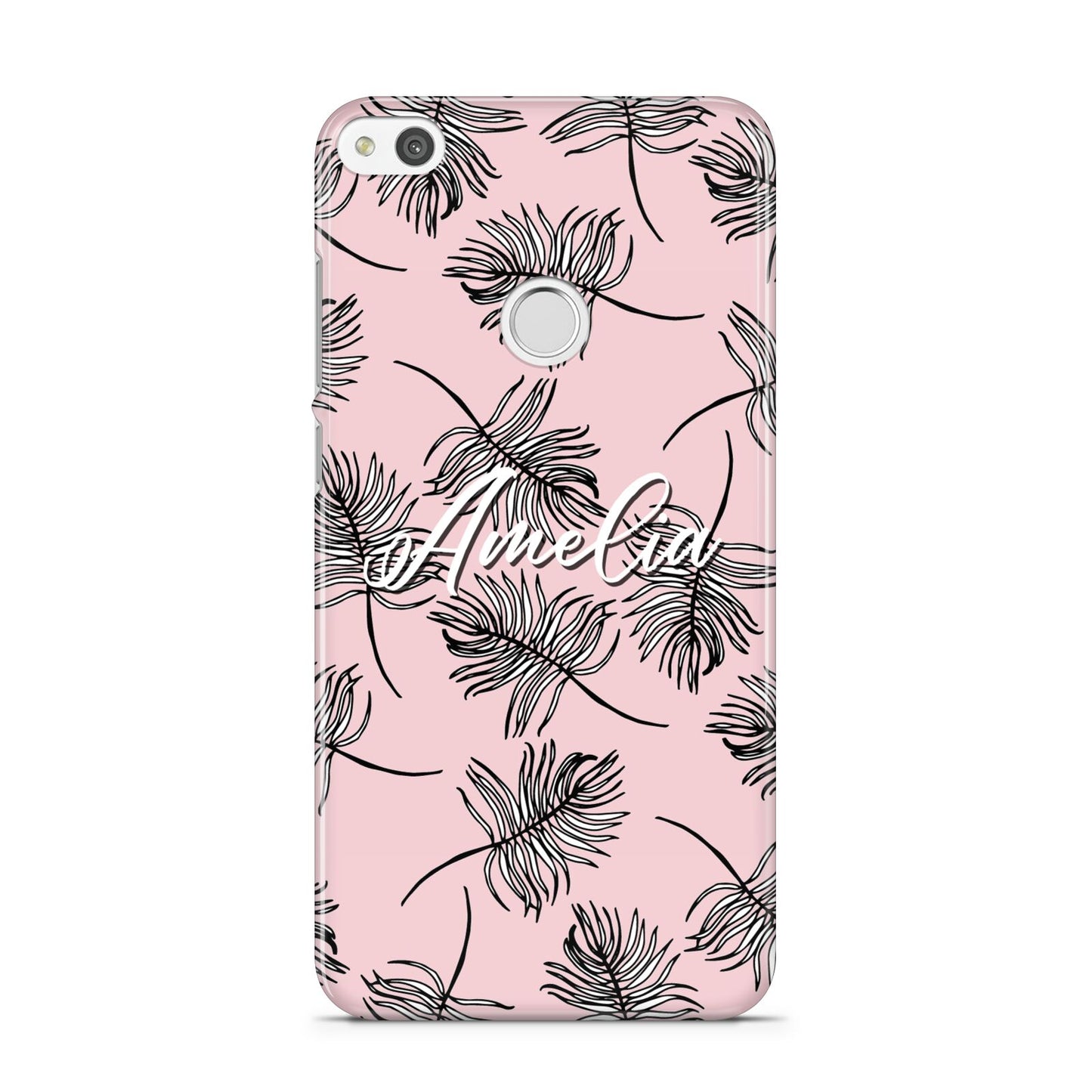 Personalised Pink Monochrome Tropical Leaf Huawei P8 Lite Case