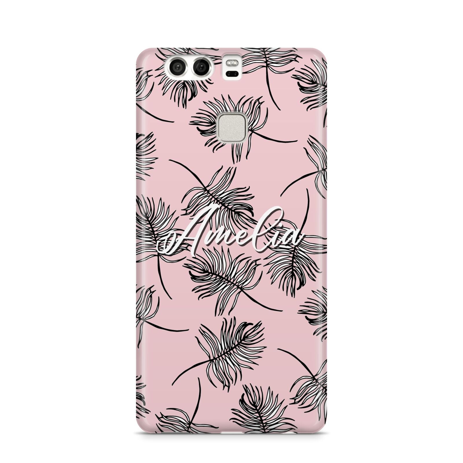 Personalised Pink Monochrome Tropical Leaf Huawei P9 Case