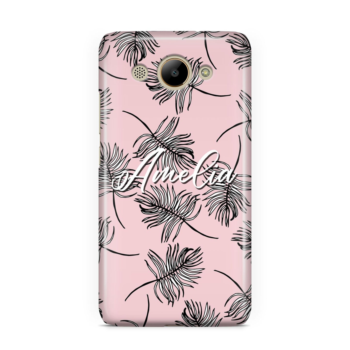 Personalised Pink Monochrome Tropical Leaf Huawei Y3 2017