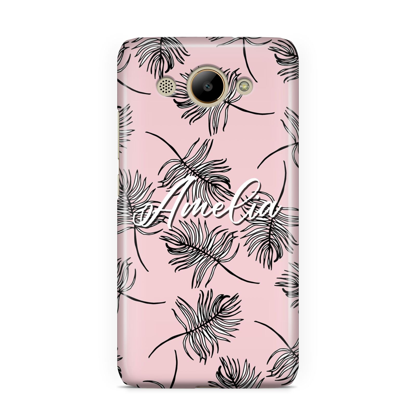 Personalised Pink Monochrome Tropical Leaf Huawei Y3 2017