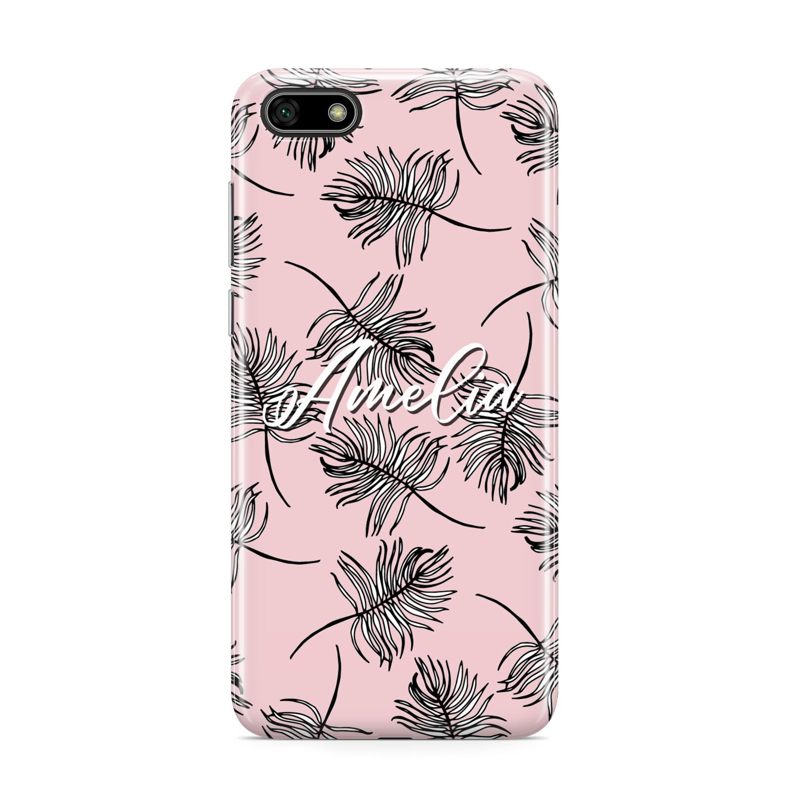 Personalised Pink Monochrome Tropical Leaf Huawei Y5 Prime 2018 Phone Case