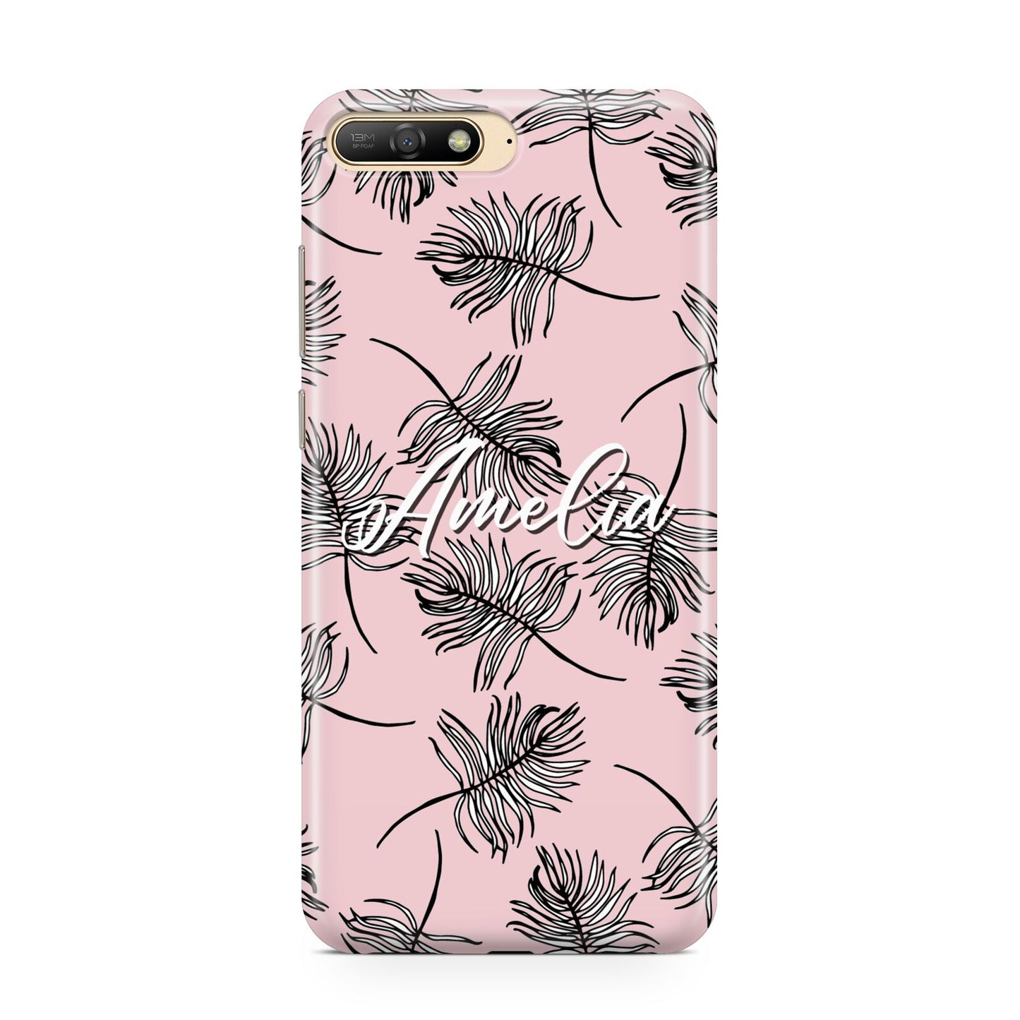 Personalised Pink Monochrome Tropical Leaf Huawei Y6 2018