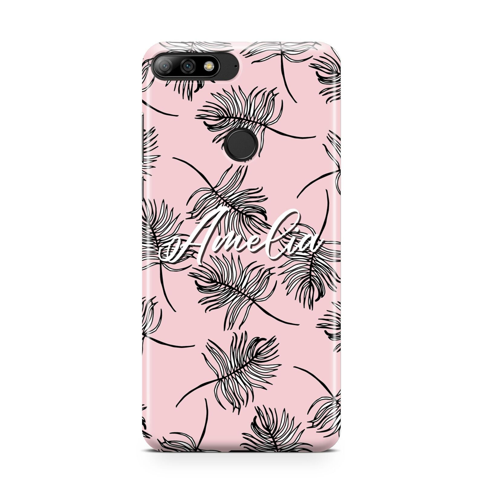 Personalised Pink Monochrome Tropical Leaf Huawei Y7 2018