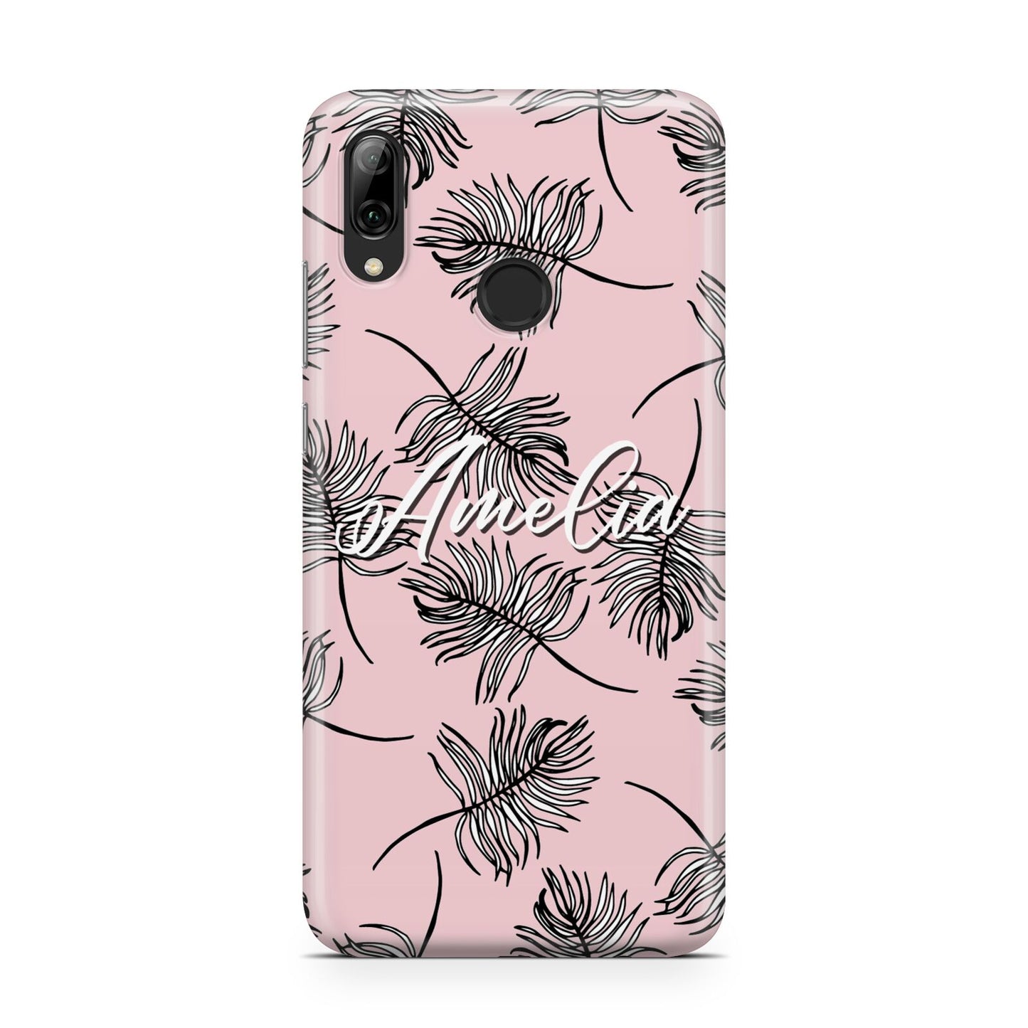 Personalised Pink Monochrome Tropical Leaf Huawei Y7 2019