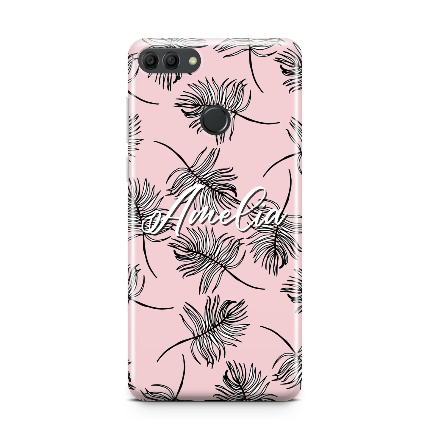 Personalised Pink Monochrome Tropical Leaf Huawei Y9 2018