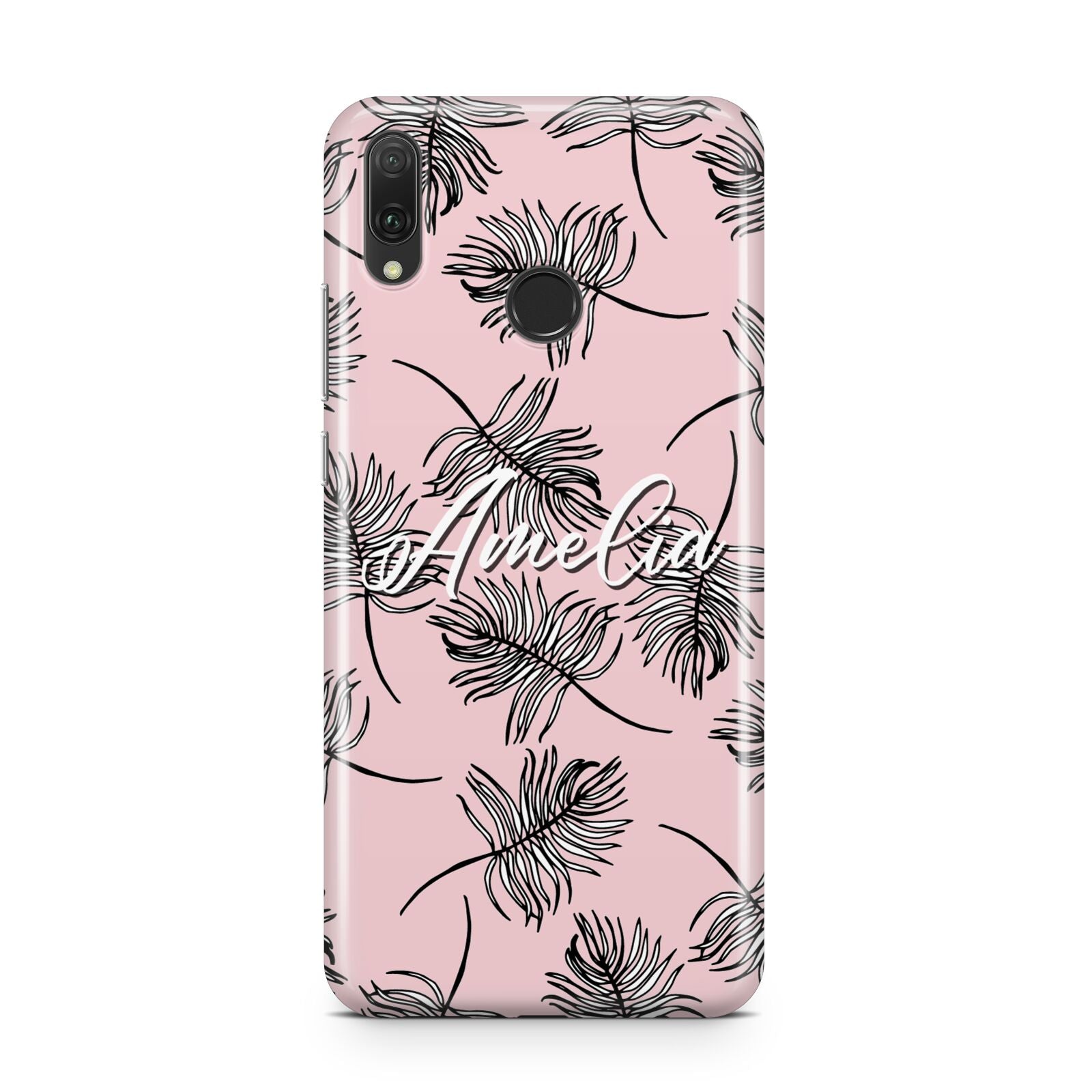 Personalised Pink Monochrome Tropical Leaf Huawei Y9 2019